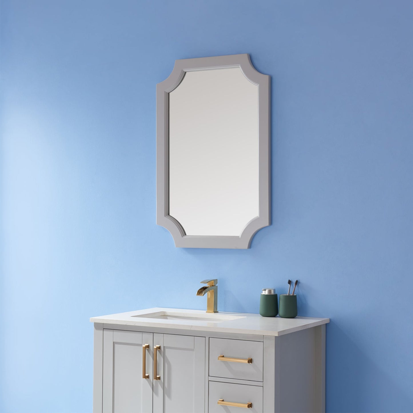 Vinnova Grossetto 24" Irregular Farmhouse Bathroom / Vanity framed Wall Mounted Mirror in Paris Grey