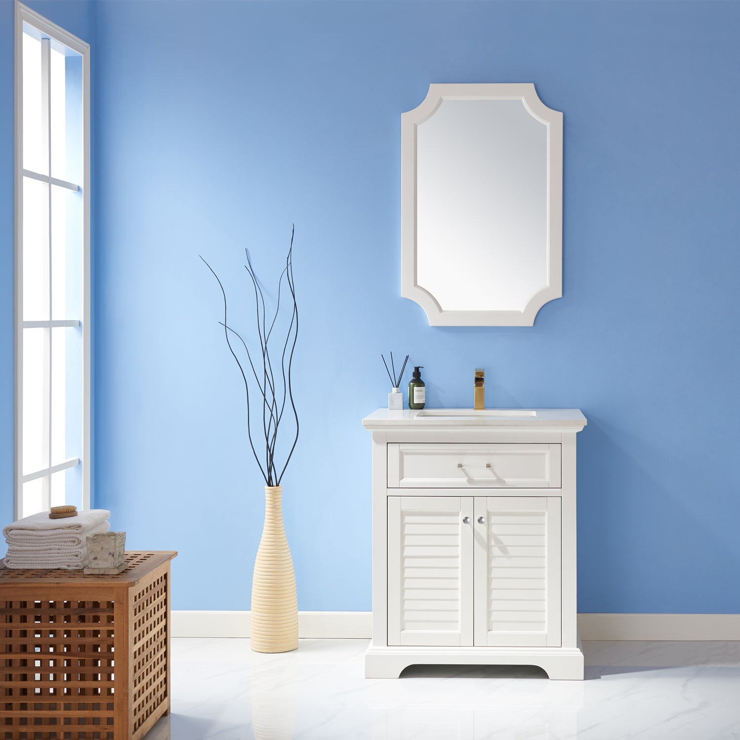 Vinnova Grossetto 24" Irregular Farmhouse Bathroom / Vanity framed Wall Mounted Mirror in Paris Grey
