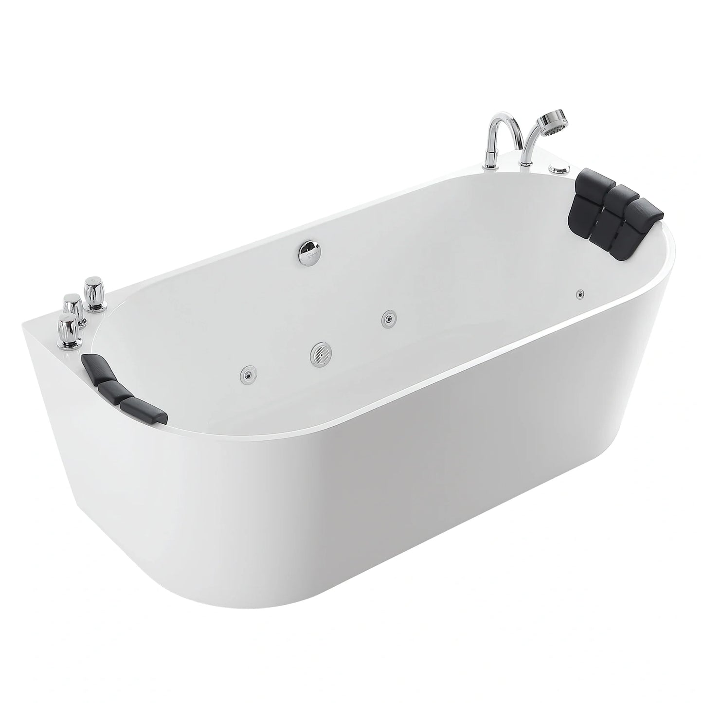 71" Freestanding Hydro Massage Whirlpool Bathtub with Center Drain