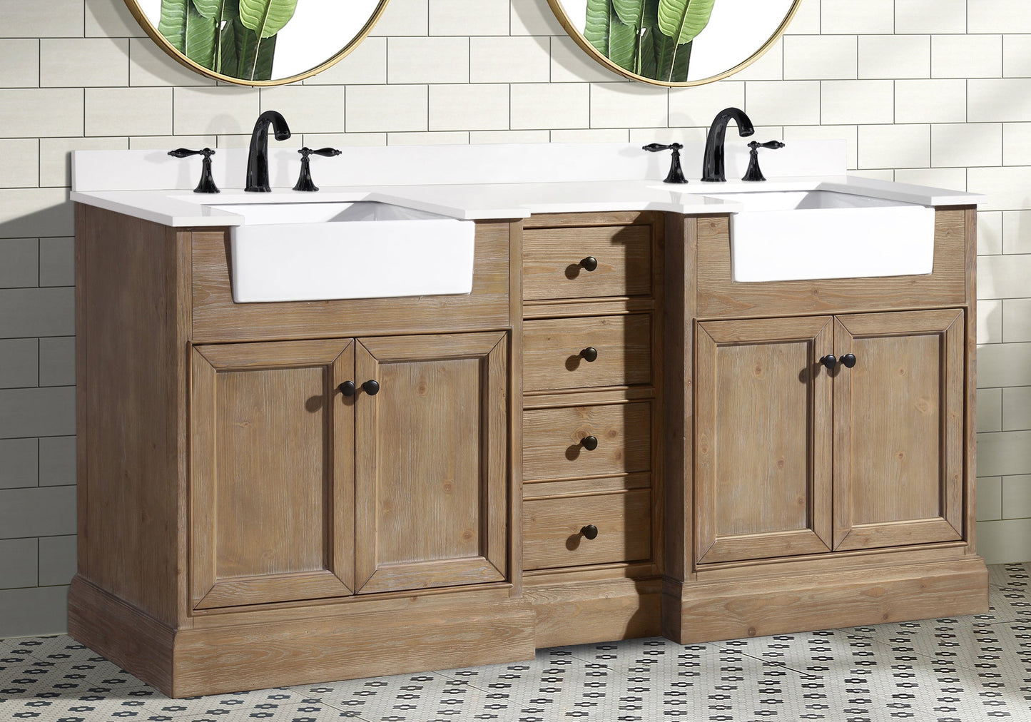 Kelly 72" Bathroom Vanity Weathered Fir - White Engineered Countertop