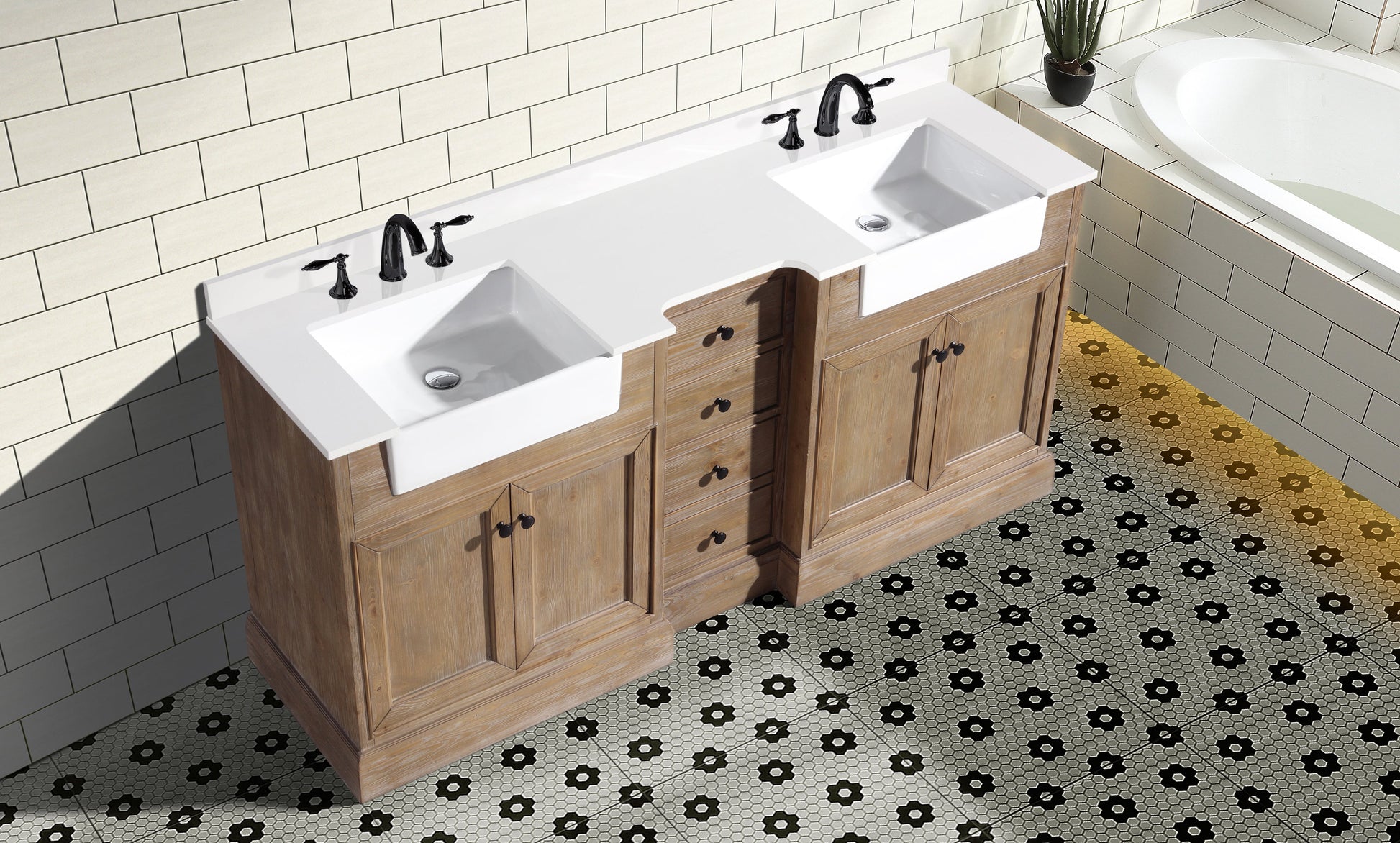 Kelly 72" Bathroom Vanity Weathered Fir - White Engineered Countertop