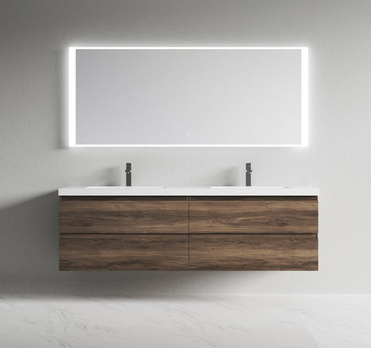 72″ Ebony Brown Wall Mount Vanity With Integrated Sink