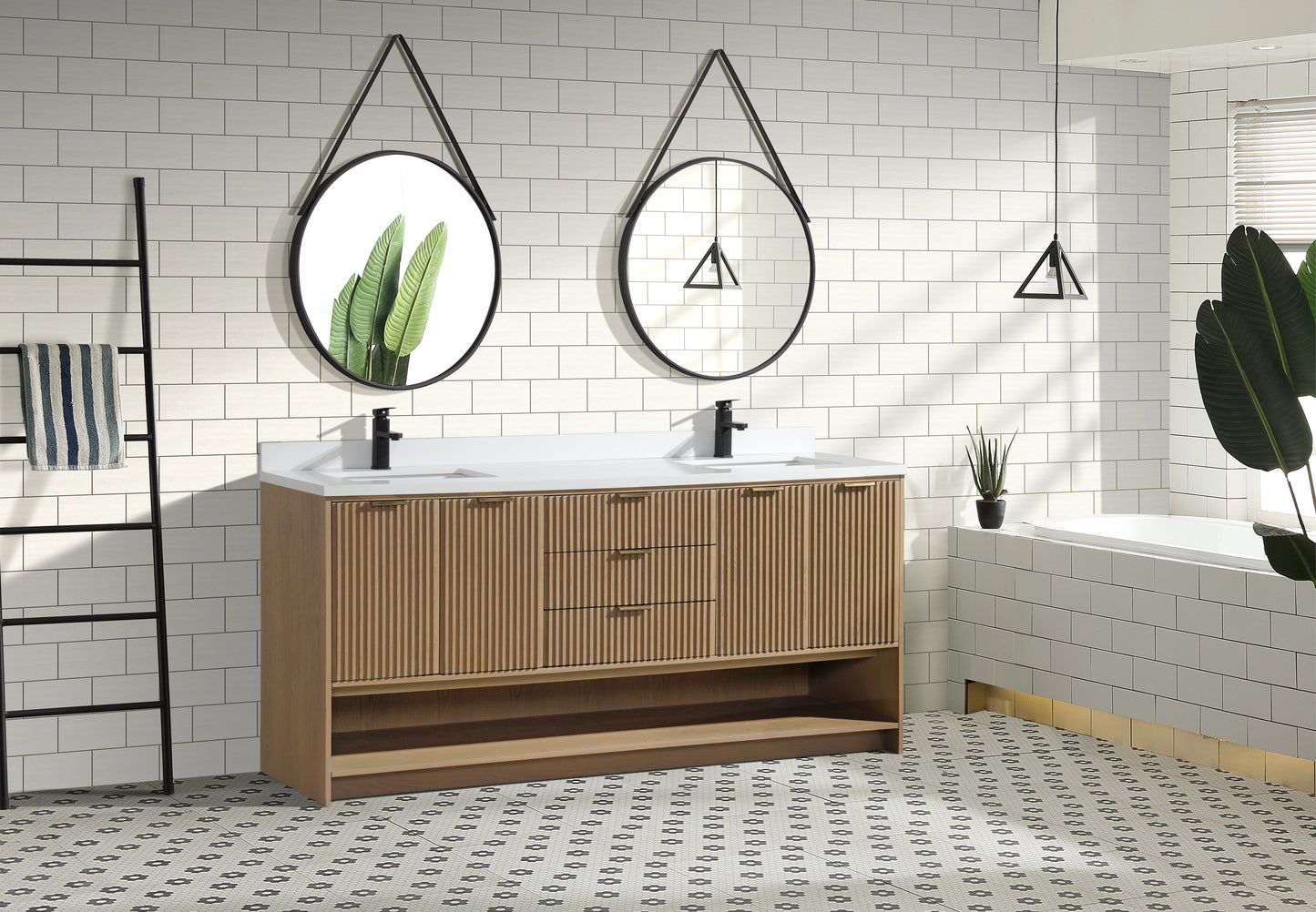 San Diego 72" Freestanding Bathroom Vanity Oak