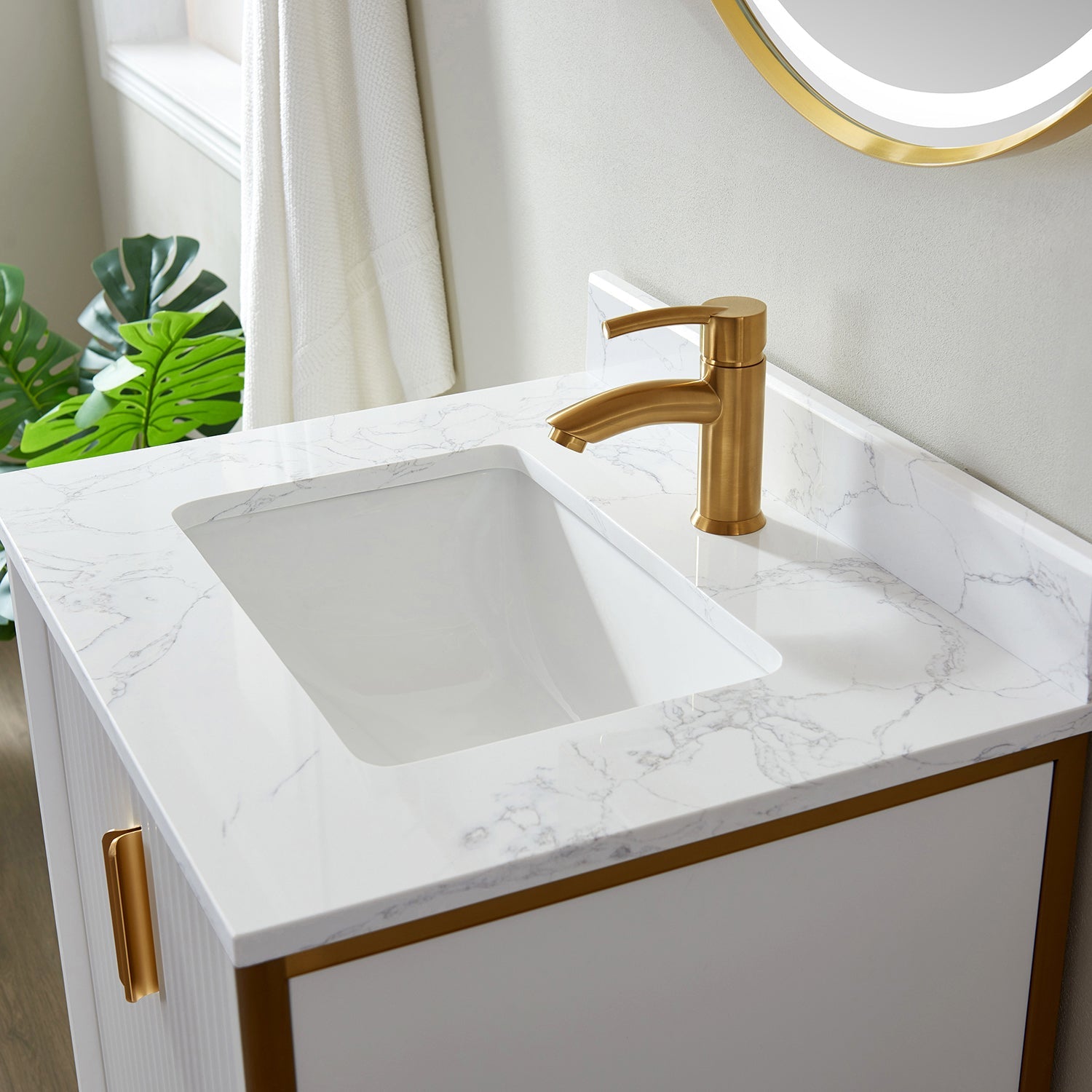 Granada 24" Single Vanity in White with White Composite Grain Stone Countertop