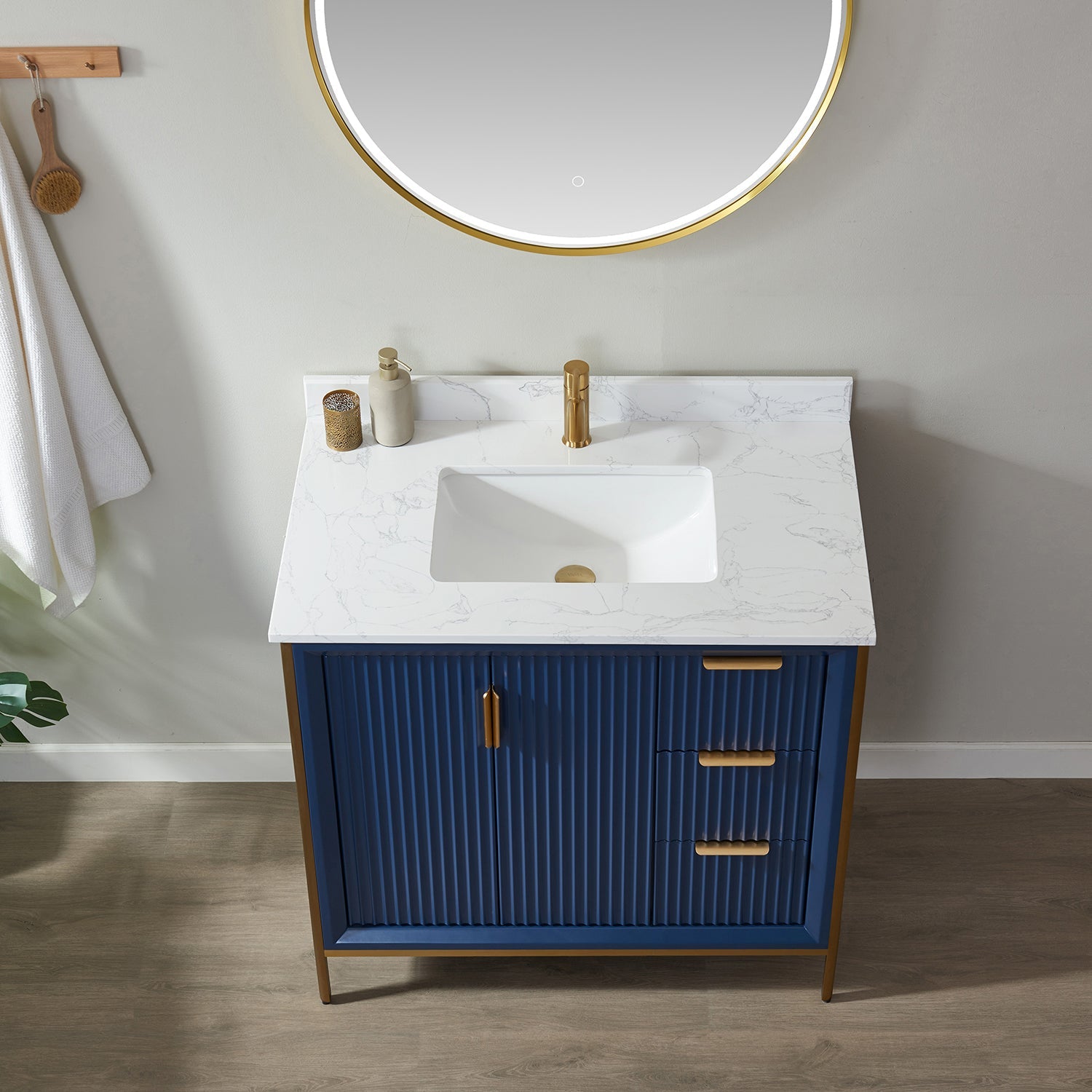 Granada 36" Single Vanity in Royal Blue with White Composite Grain Stone Countertop