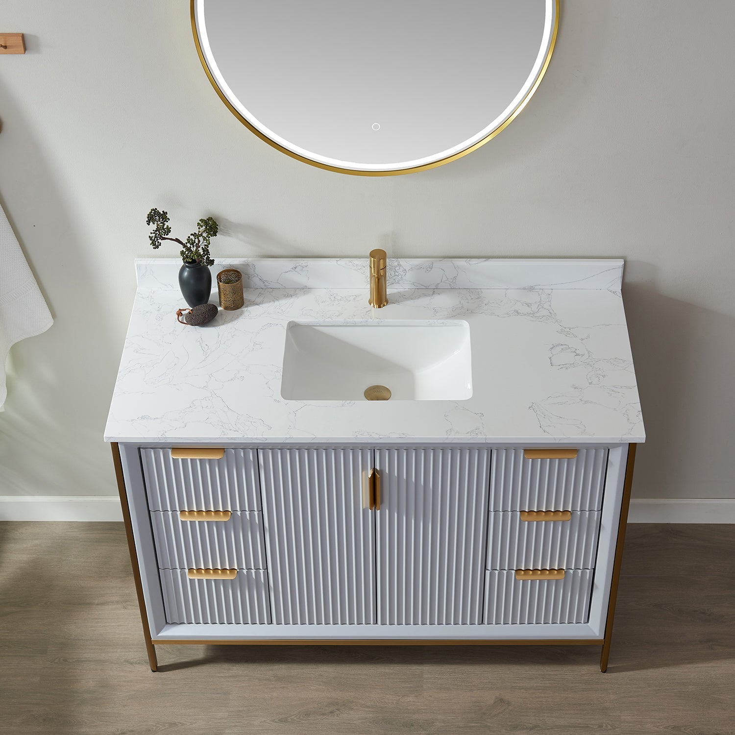 Granada 48" Single Vanity in Paris Grey with White Composite Grain Stone Countertop