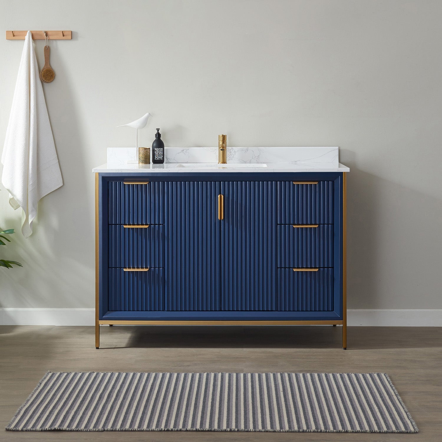 Granada 48" Single Vanity in Royal Blue with White Composite Grain Stone Countertop