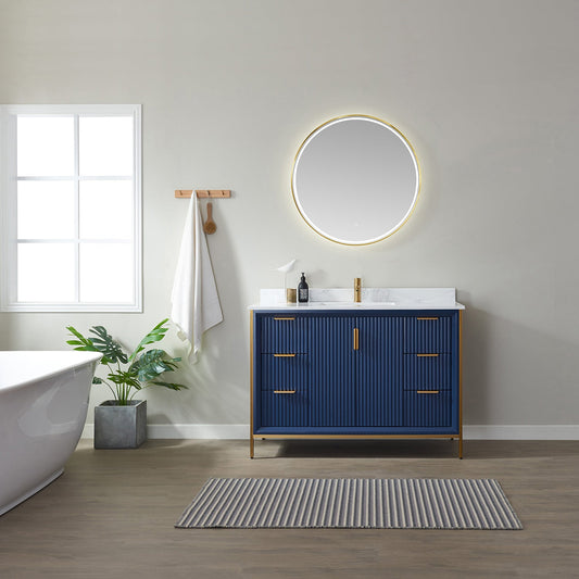 Granada 48" Single Vanity in Royal Blue with White Composite Grain Stone Countertop