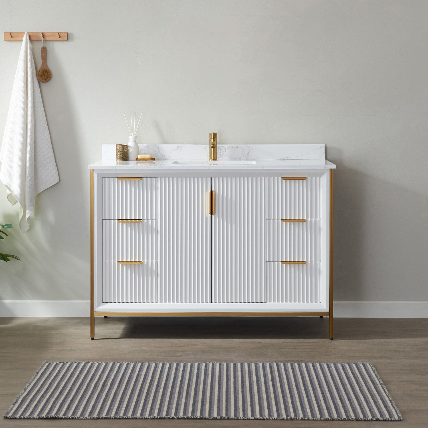 Granada 48" Single Vanity in White with White Composite Grain Stone Countertop