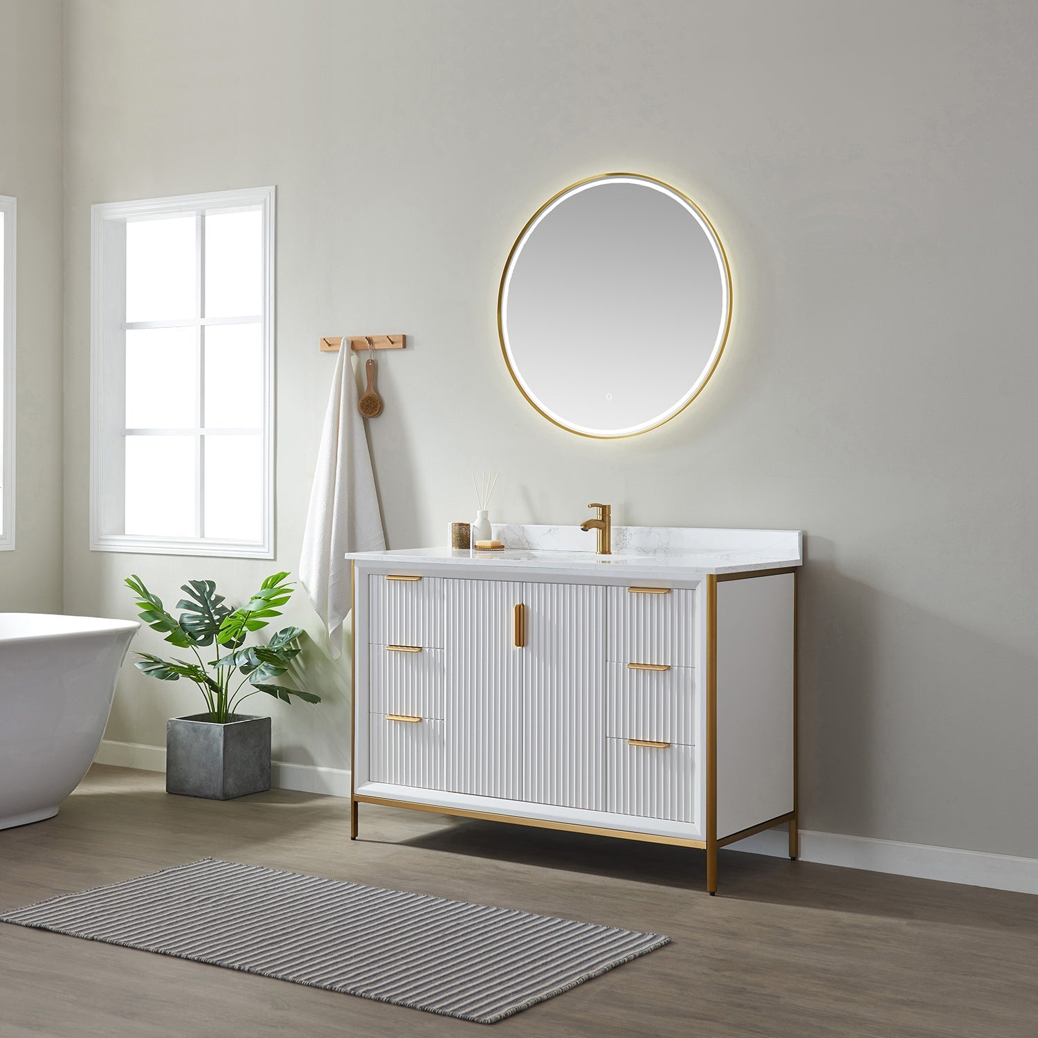 Granada 48" Single Vanity in White with White Composite Grain Stone Countertop