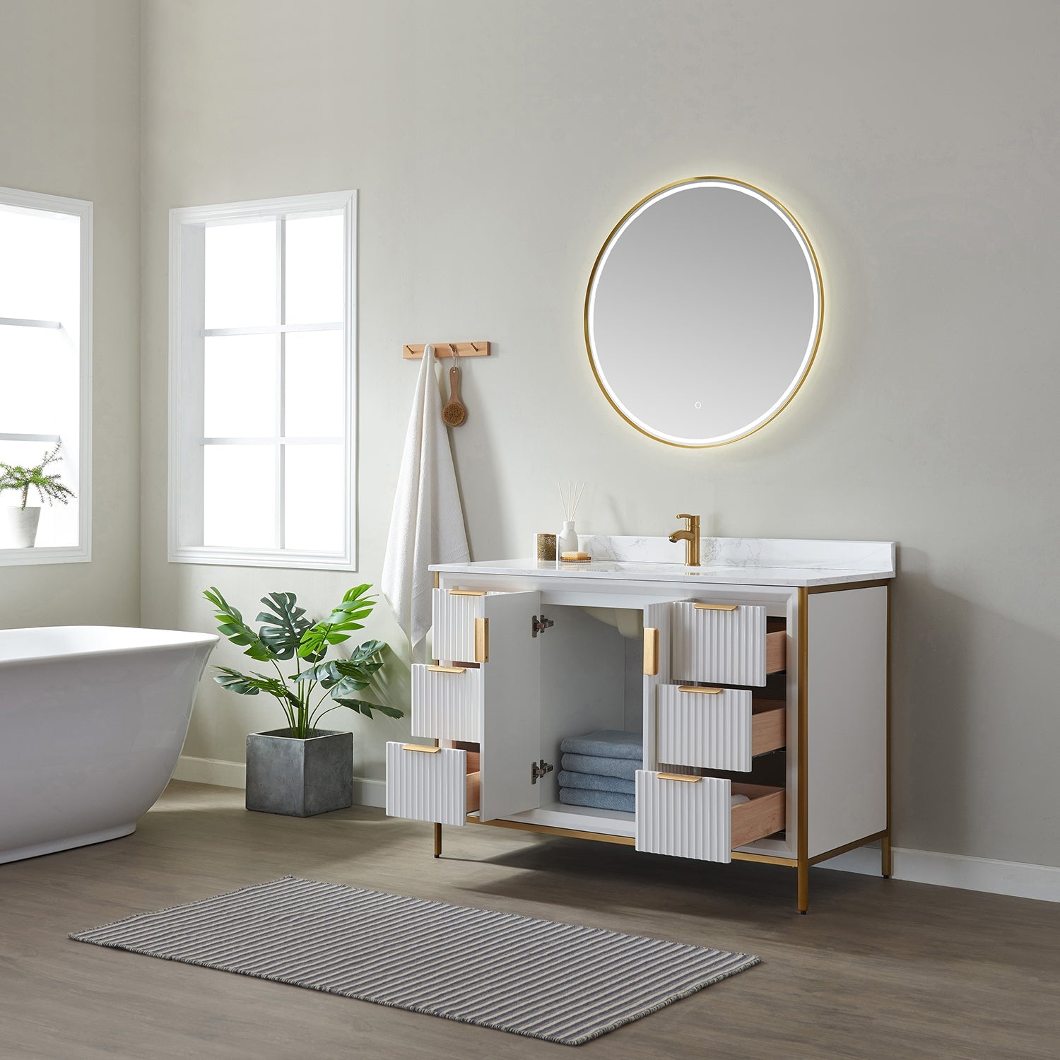 Granada 48" Single Vanity in White with White Composite Grain Stone Countertop