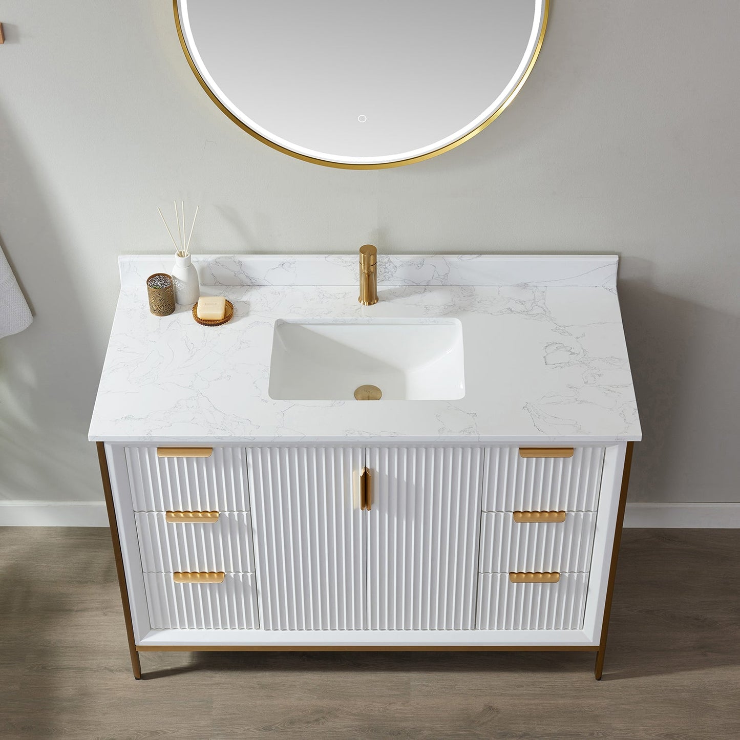 Granada 48" Single Vanity in White with White Composite Grain Stone Countertop