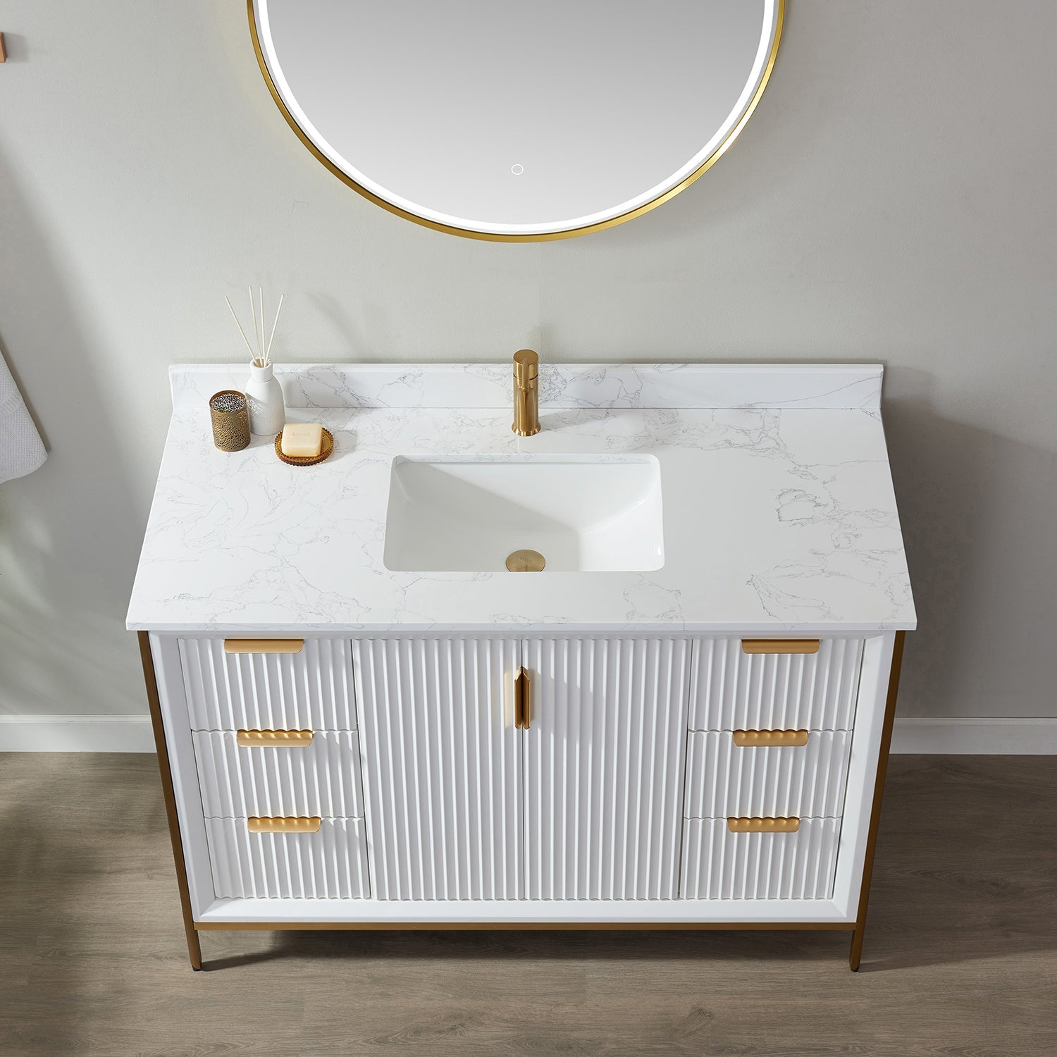 Granada 48" Single Vanity in White with White Composite Grain Stone Countertop