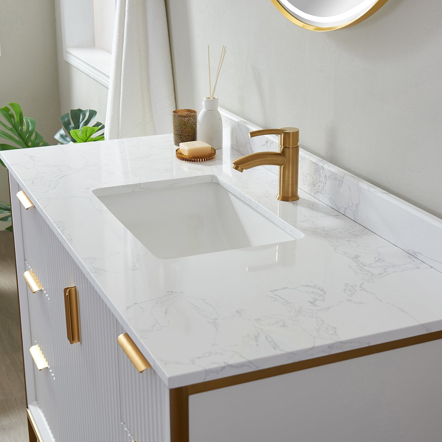 Granada 48" Single Vanity in White with White Composite Grain Stone Countertop