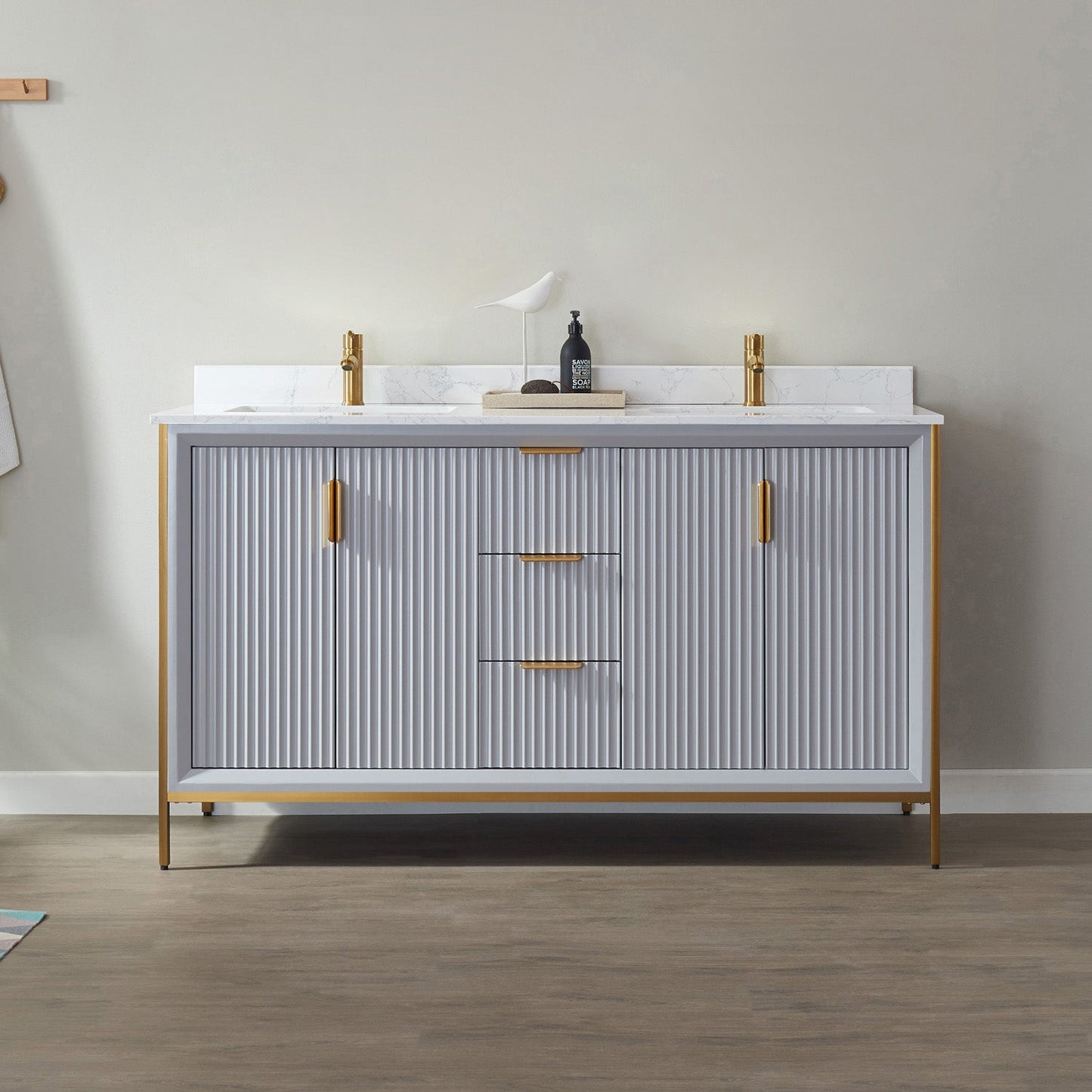 Granada 60" Double Vanity in Paris Grey with White Composite Grain Stone Countertop