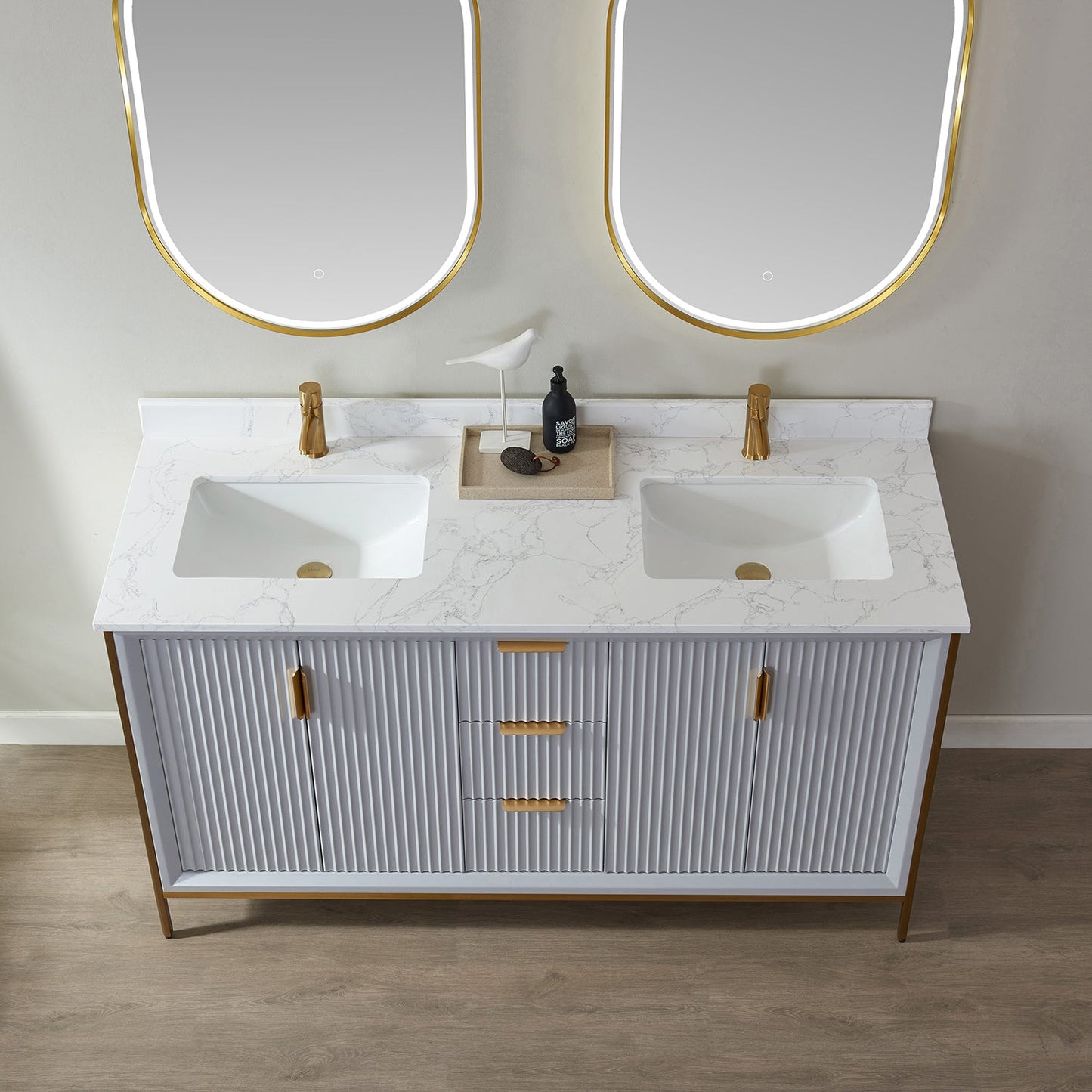 Granada 60" Double Vanity in Paris Grey with White Composite Grain Stone Countertop