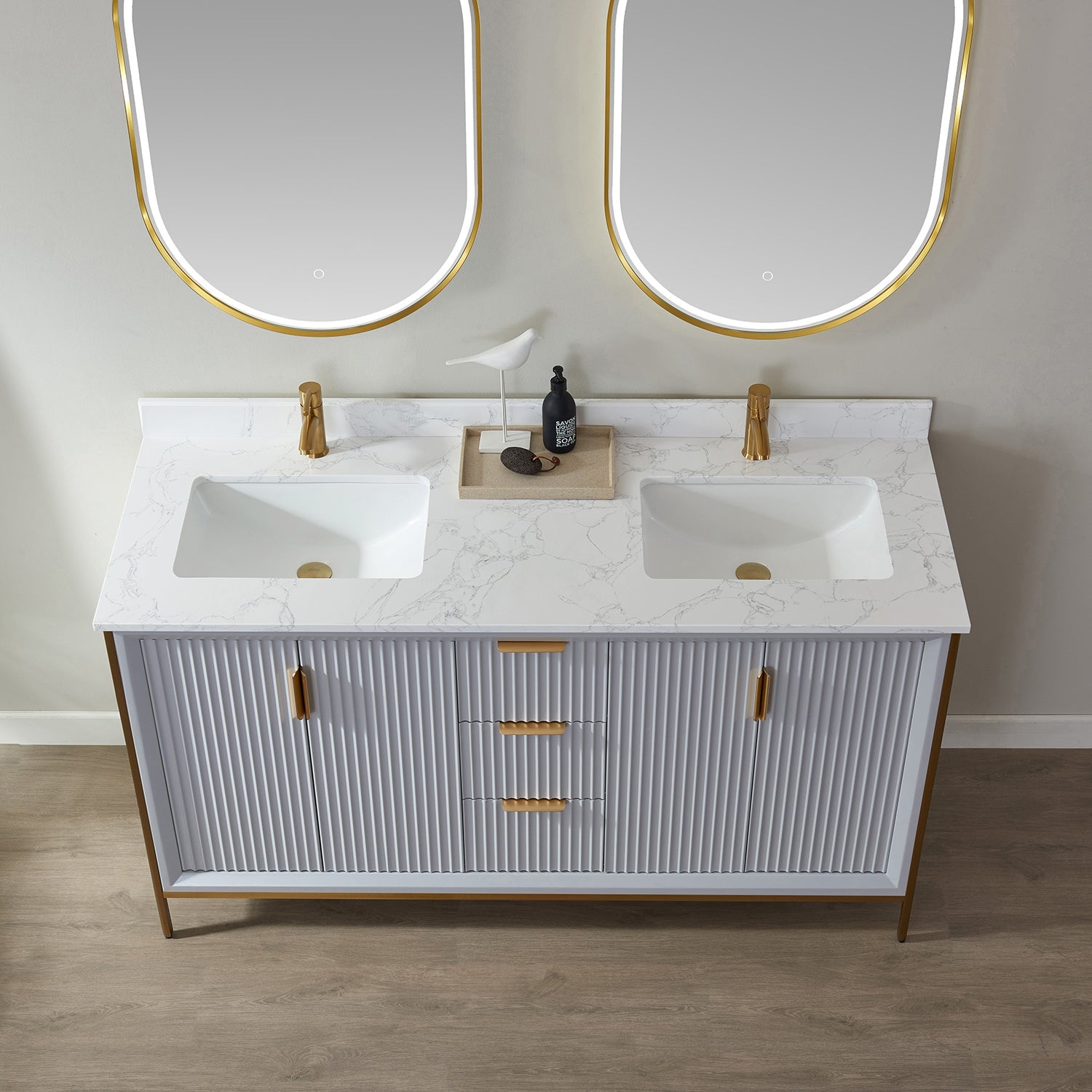 Granada 60" Double Vanity in Paris Grey with White Composite Grain Stone Countertop