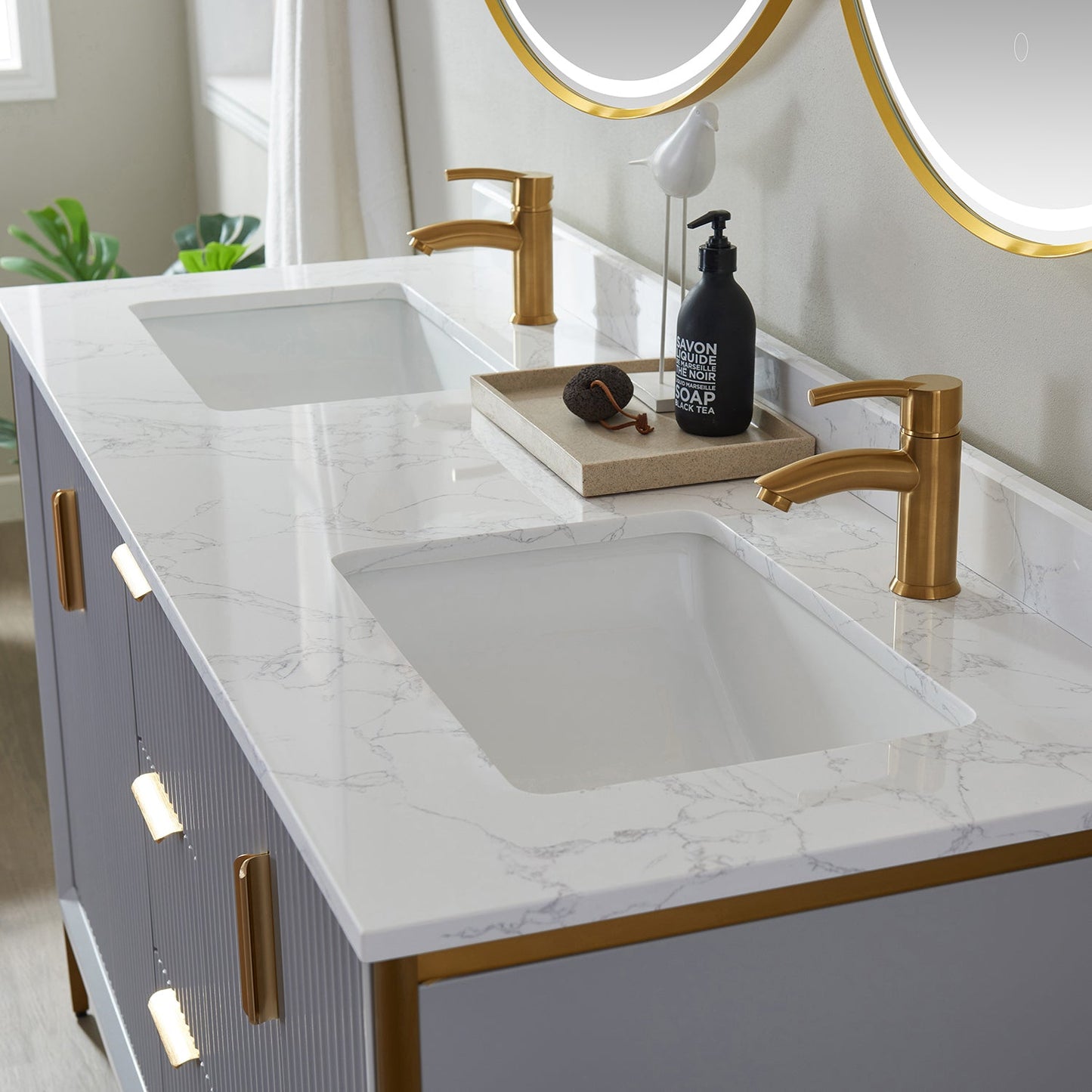 Granada 60" Double Vanity in Paris Grey with White Composite Grain Stone Countertop