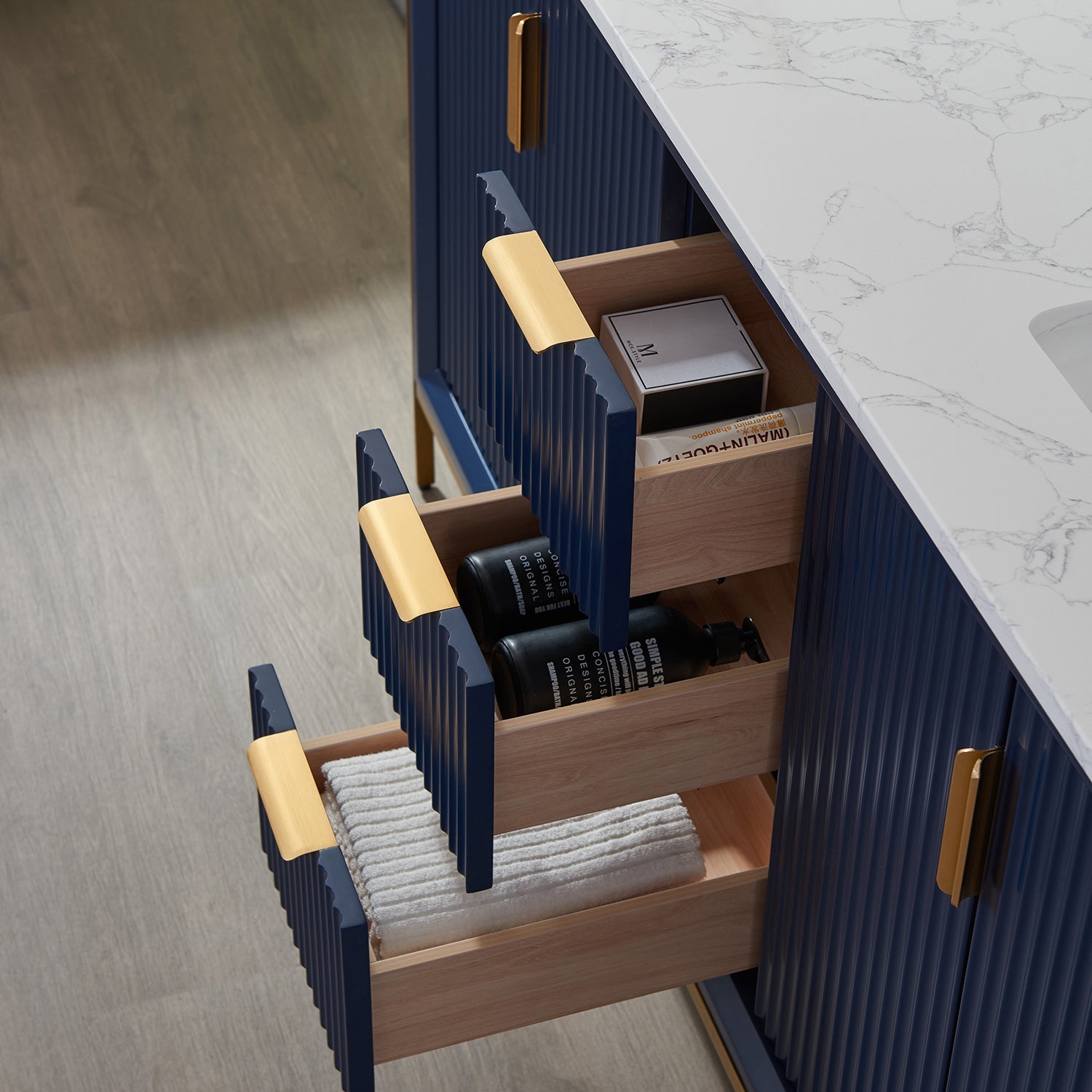 Granada 60" Double Vanity in Royal Blue with White Composite Grain Stone Countertop