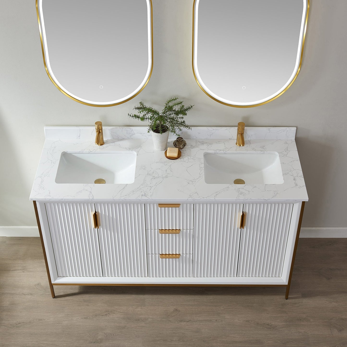 Granada 60" Double Vanity in White with White Composite Grain Stone Countertop