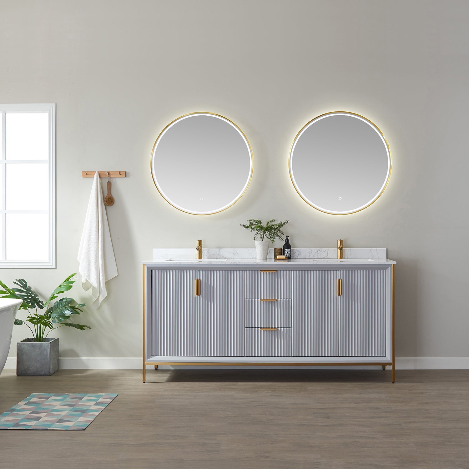 Granada 72" Double Vanity in Paris Grey with White Composite Grain Stone Countertop