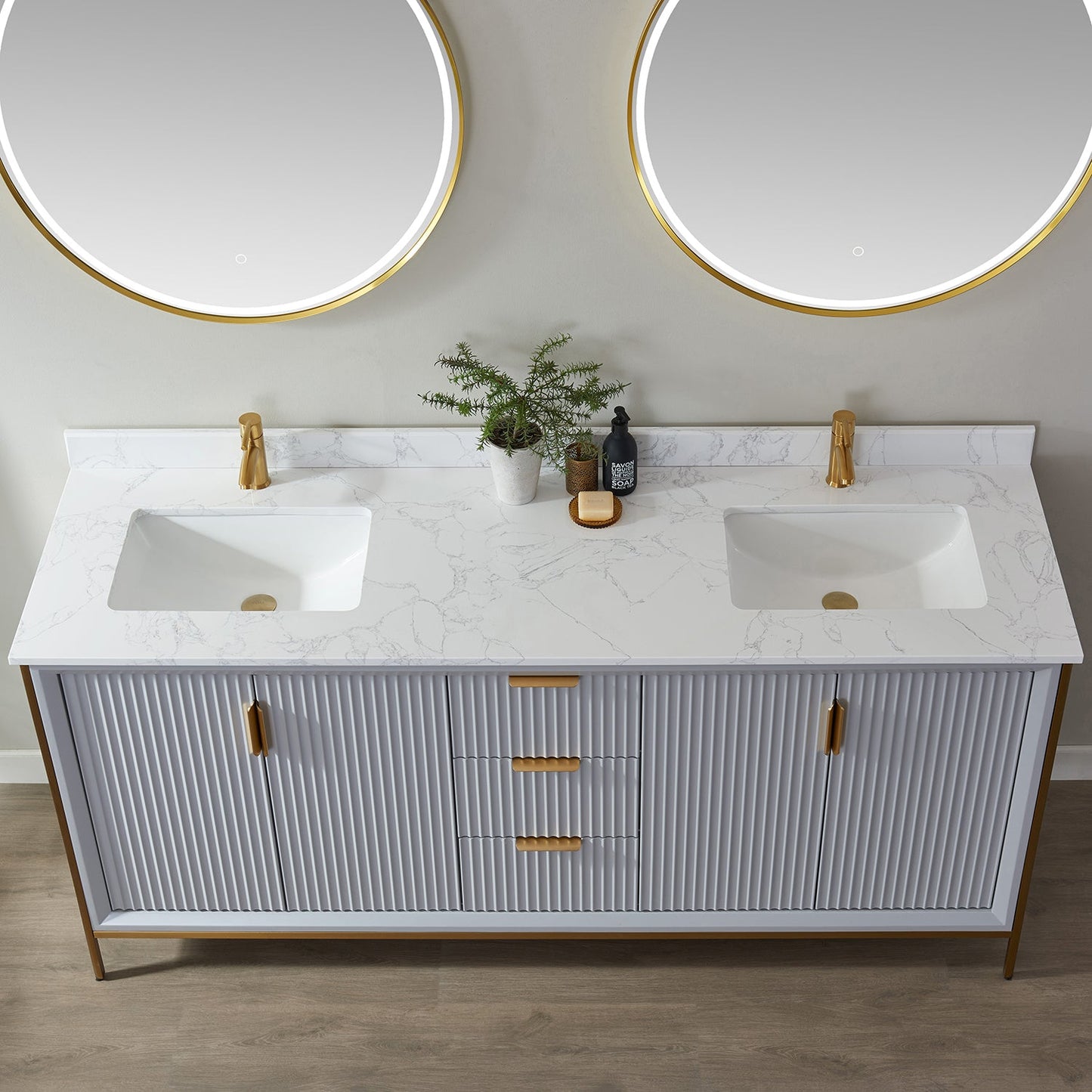 Granada 72" Double Vanity in Paris Grey with White Composite Grain Stone Countertop