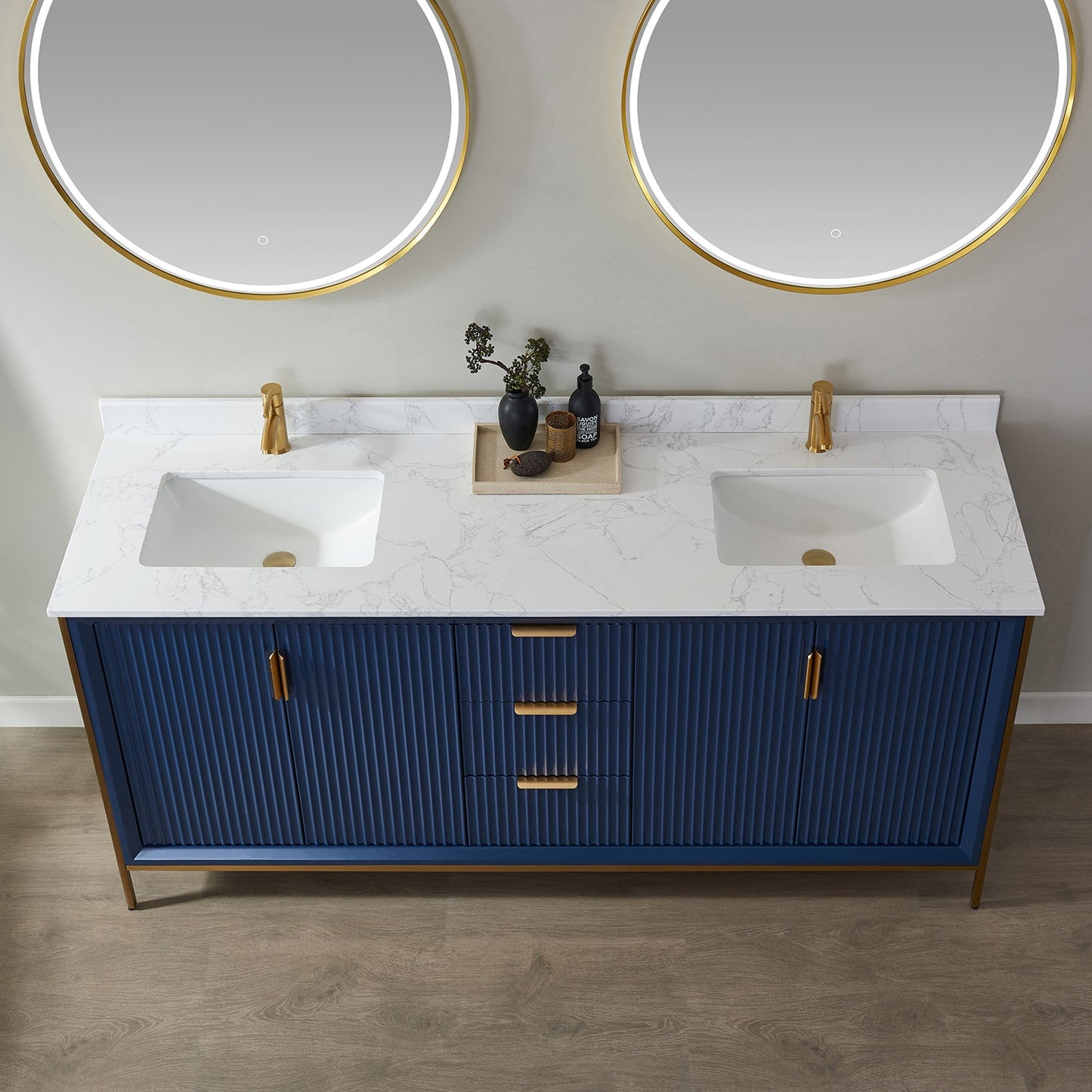 Granada 72" Double Vanity in Royal Blue with White Composite Grain Stone Countertop