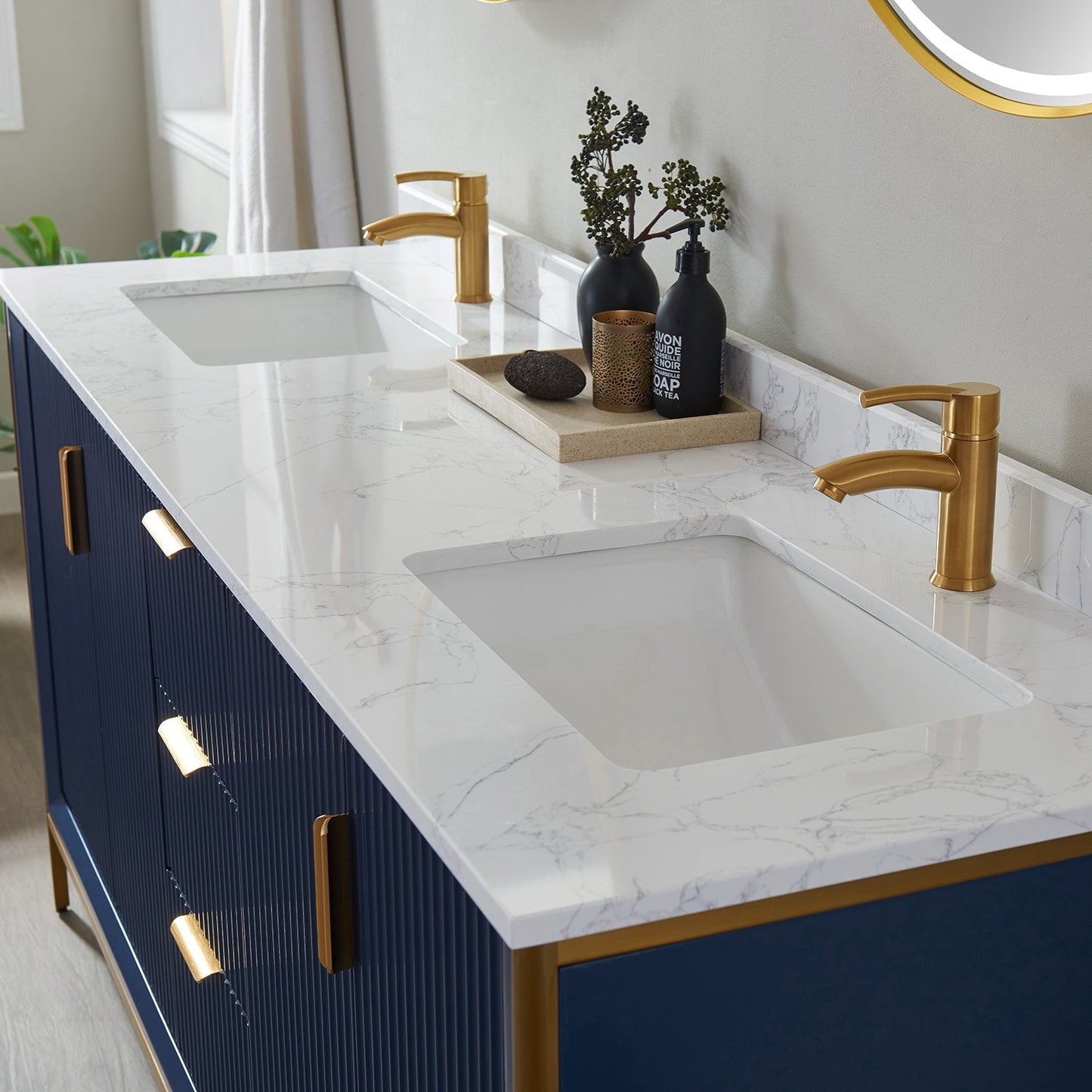 Granada 72" Double Vanity in Royal Blue with White Composite Grain Stone Countertop