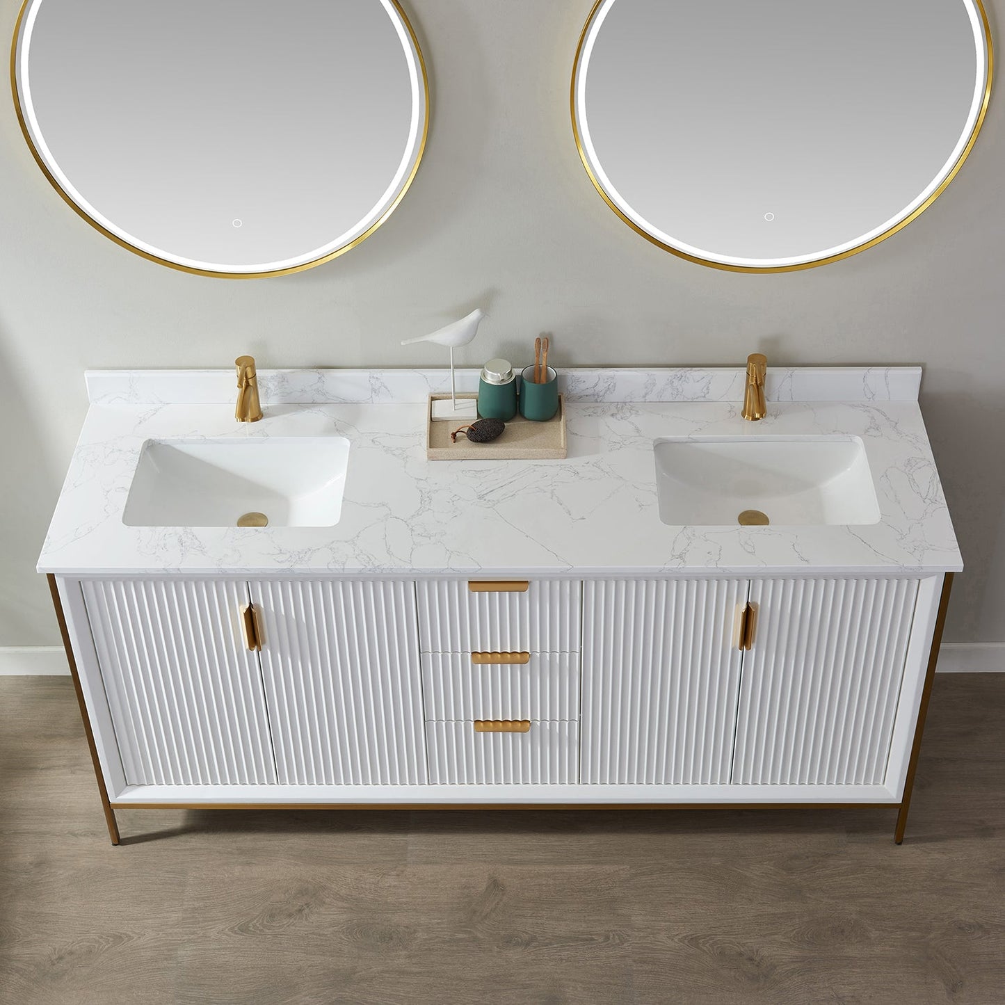 Granada 72" Double Vanity in White with White Composite Grain Stone Countertop