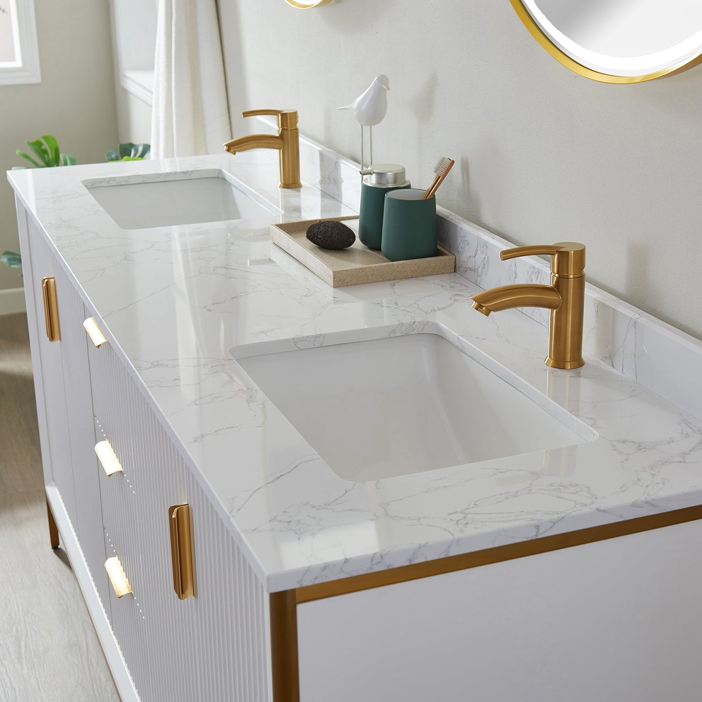 Granada 72" Double Vanity in White with White Composite Grain Stone Countertop