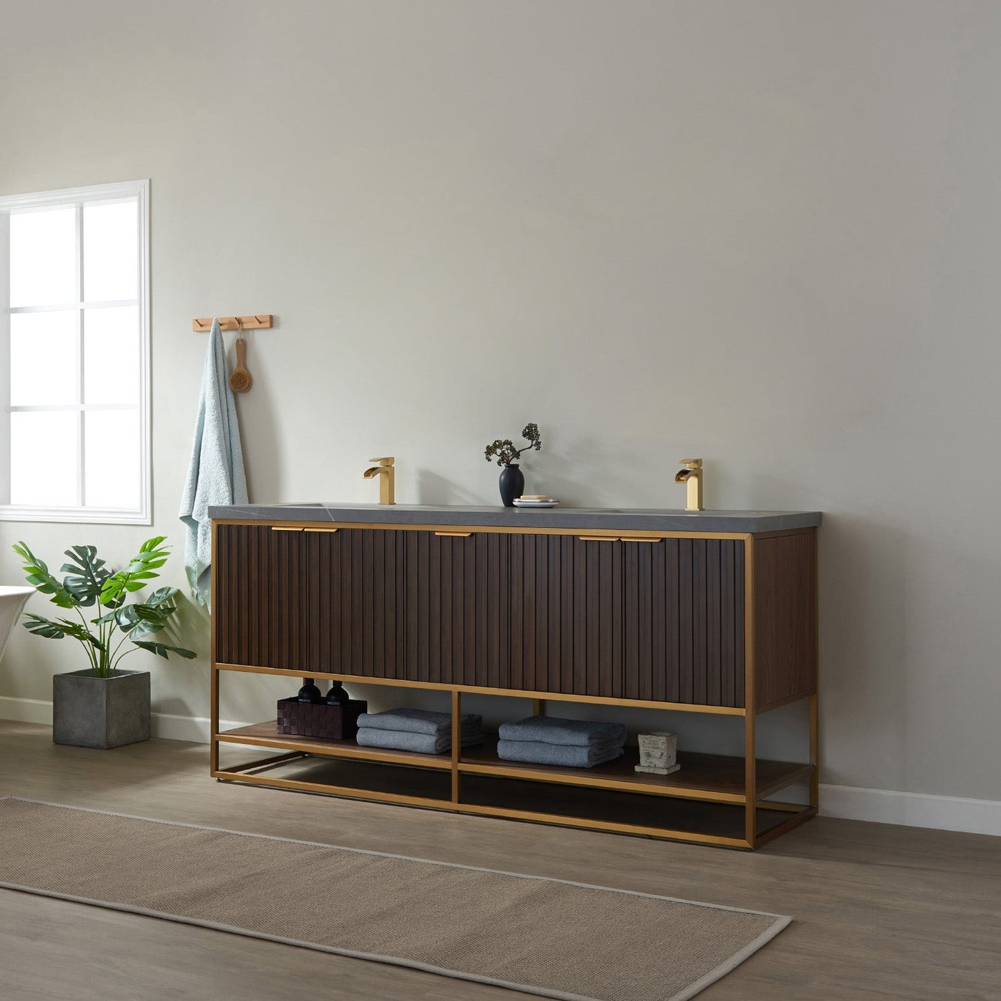 Donostia 72" Double Vanity in Walnut with Ceramic Under-Mount Sink