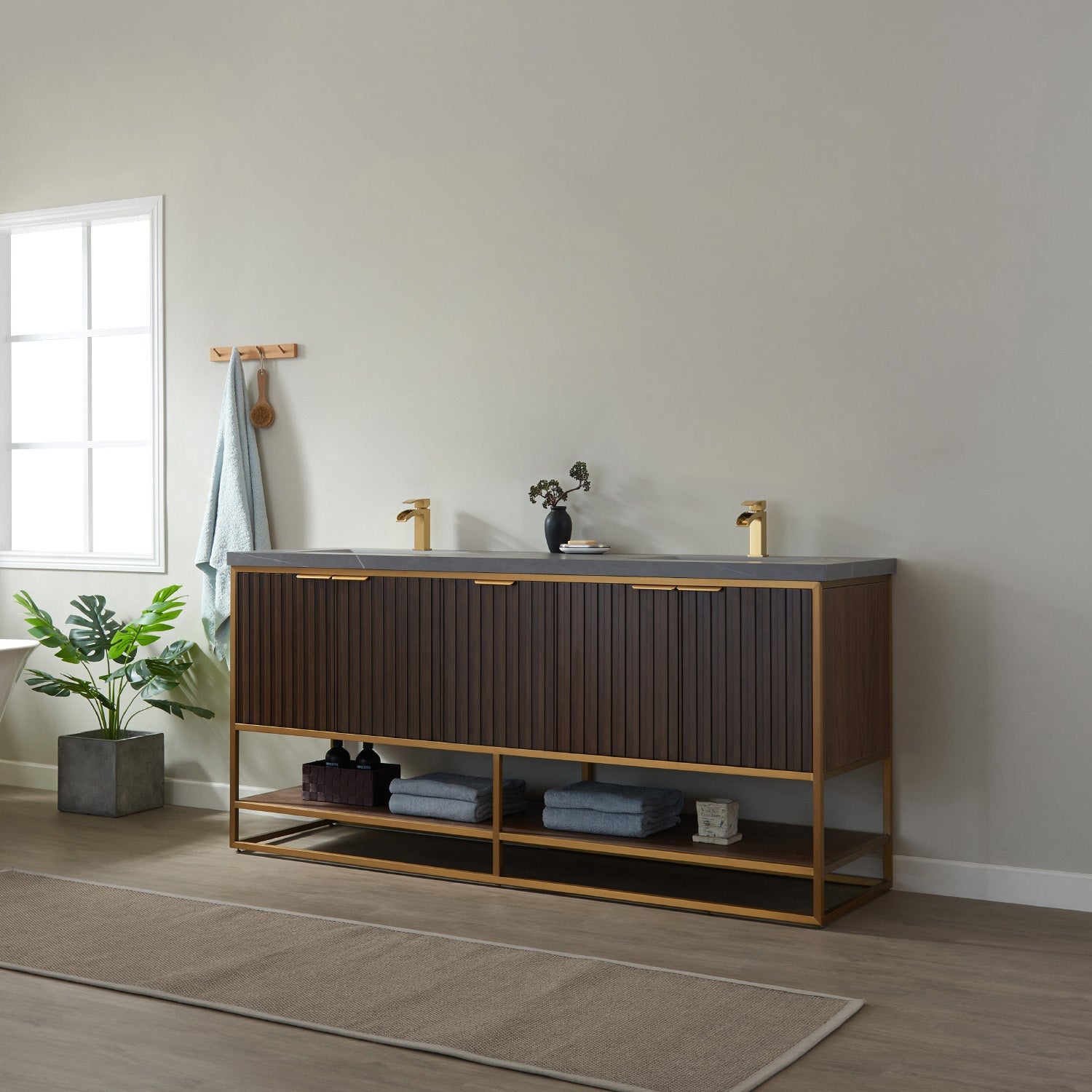 Donostia 72" Double Vanity in Walnut with Ceramic Under-Mount Sink
