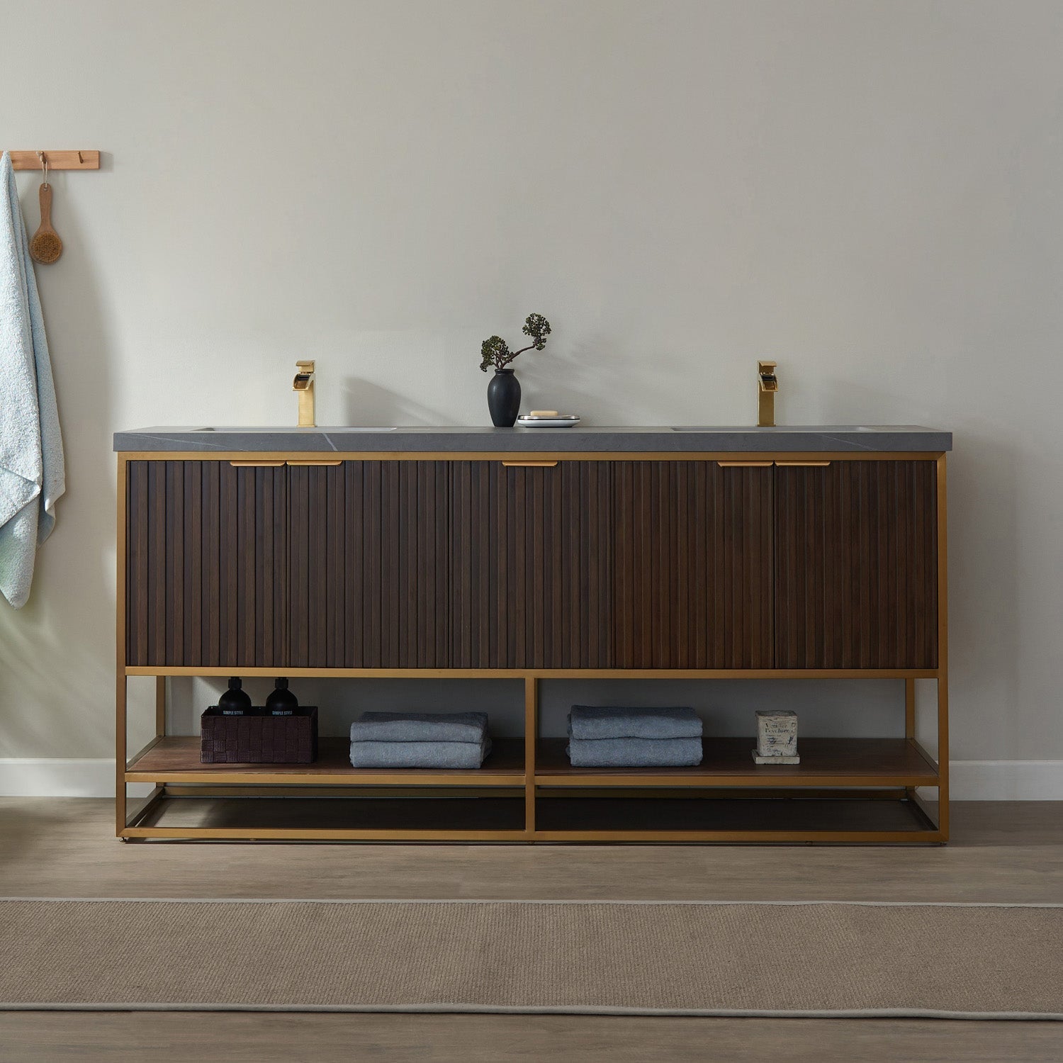 Donostia 72" Double Vanity in Walnut with Ceramic Under-Mount Sink
