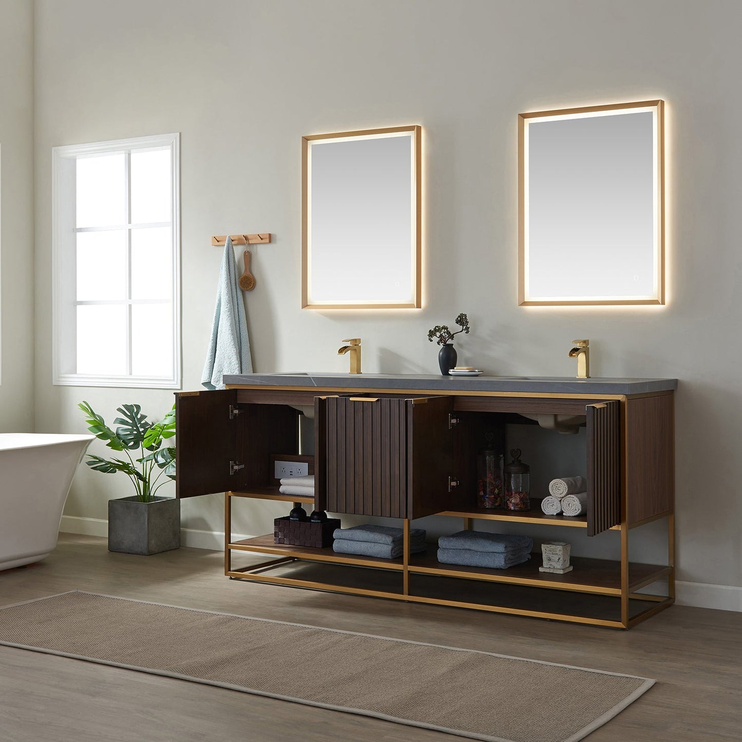 Donostia 72" Double Vanity in Walnut with Ceramic Under-Mount Sink