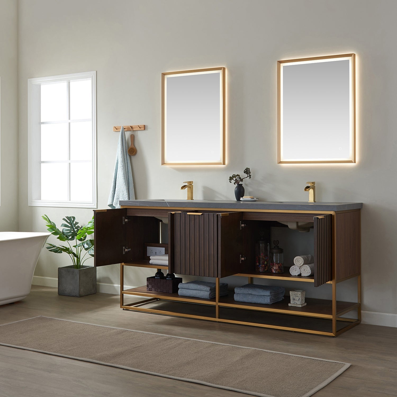 Donostia 72" Double Vanity in Walnut with Ceramic Under-Mount Sink