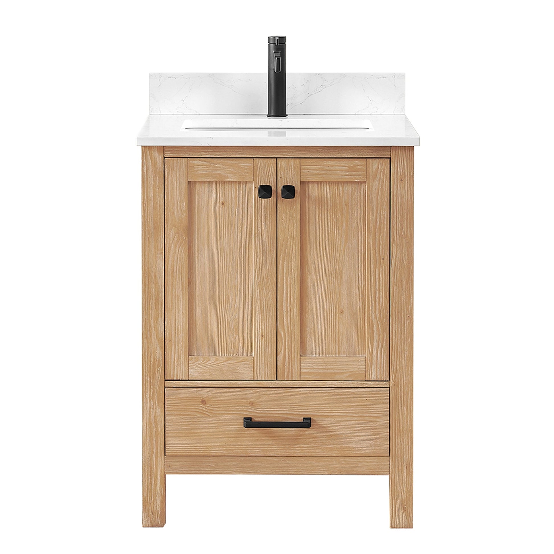 Shannon 24" Single Vanity in Fir Wood Brown and Composite Carrara White Stone Countertop