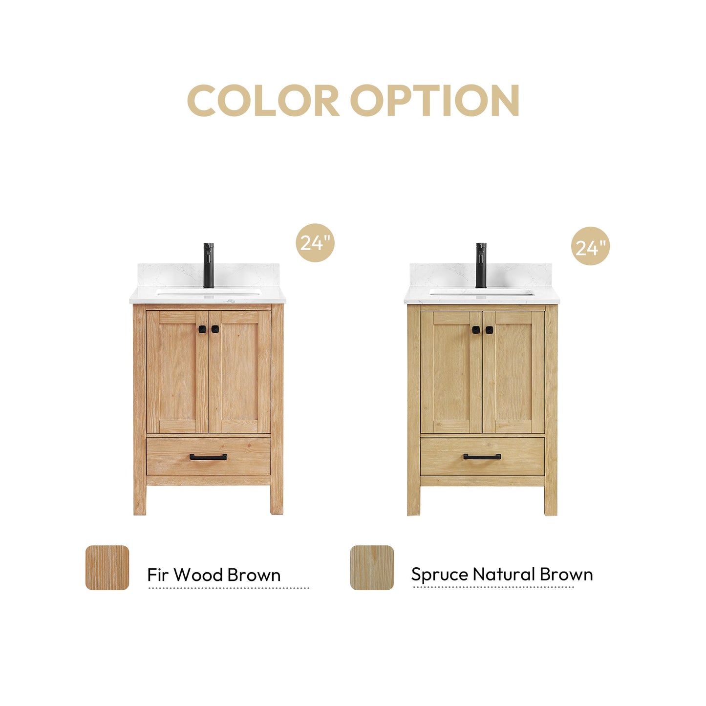 Shannon 24" Single Vanity in Fir Wood Brown and Composite Carrara White Stone Countertop