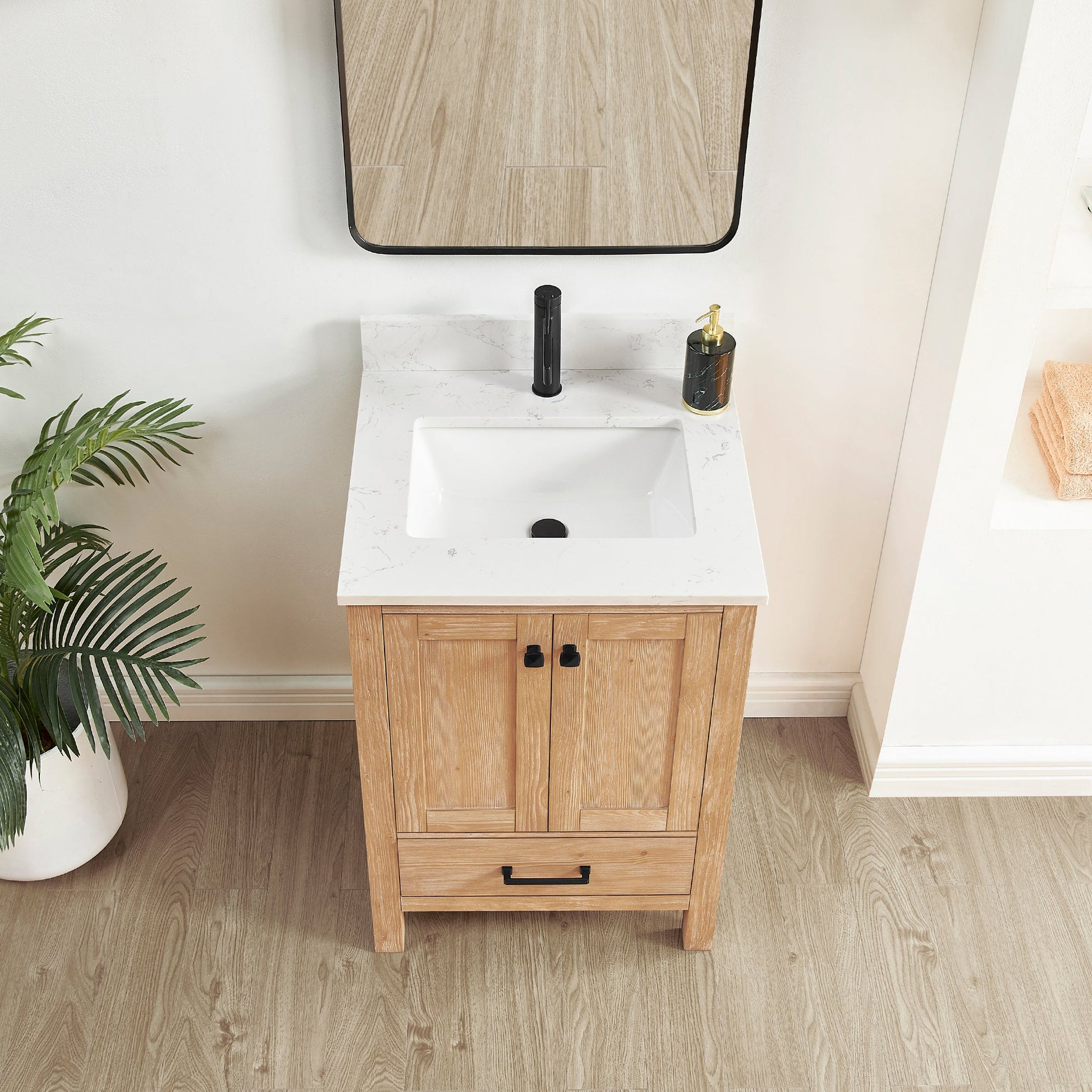 Shannon 24" Single Vanity in Fir Wood Brown and Composite Carrara White Stone Countertop