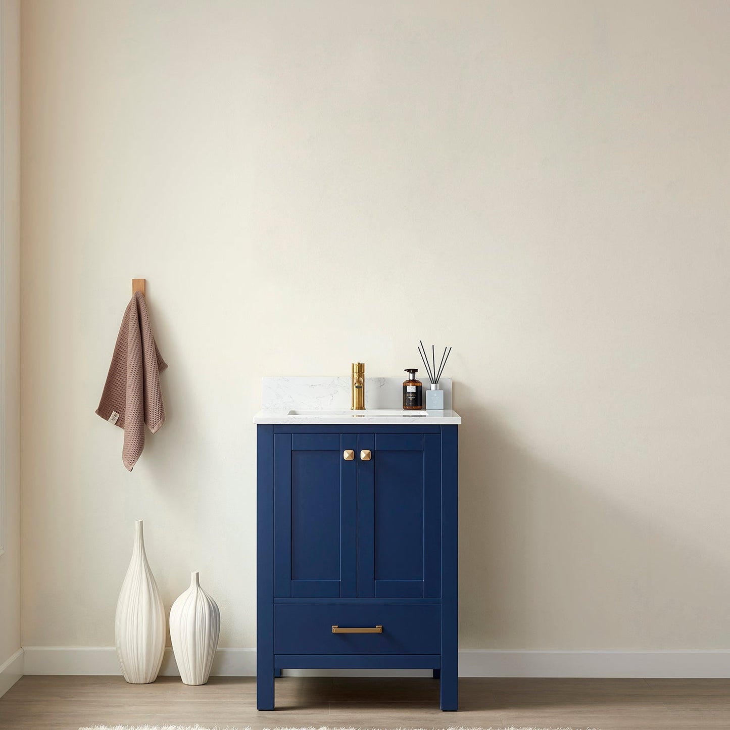 Shannon 24" Single Vanity in Royal Blue and Composite Carrara White Stone Countertop