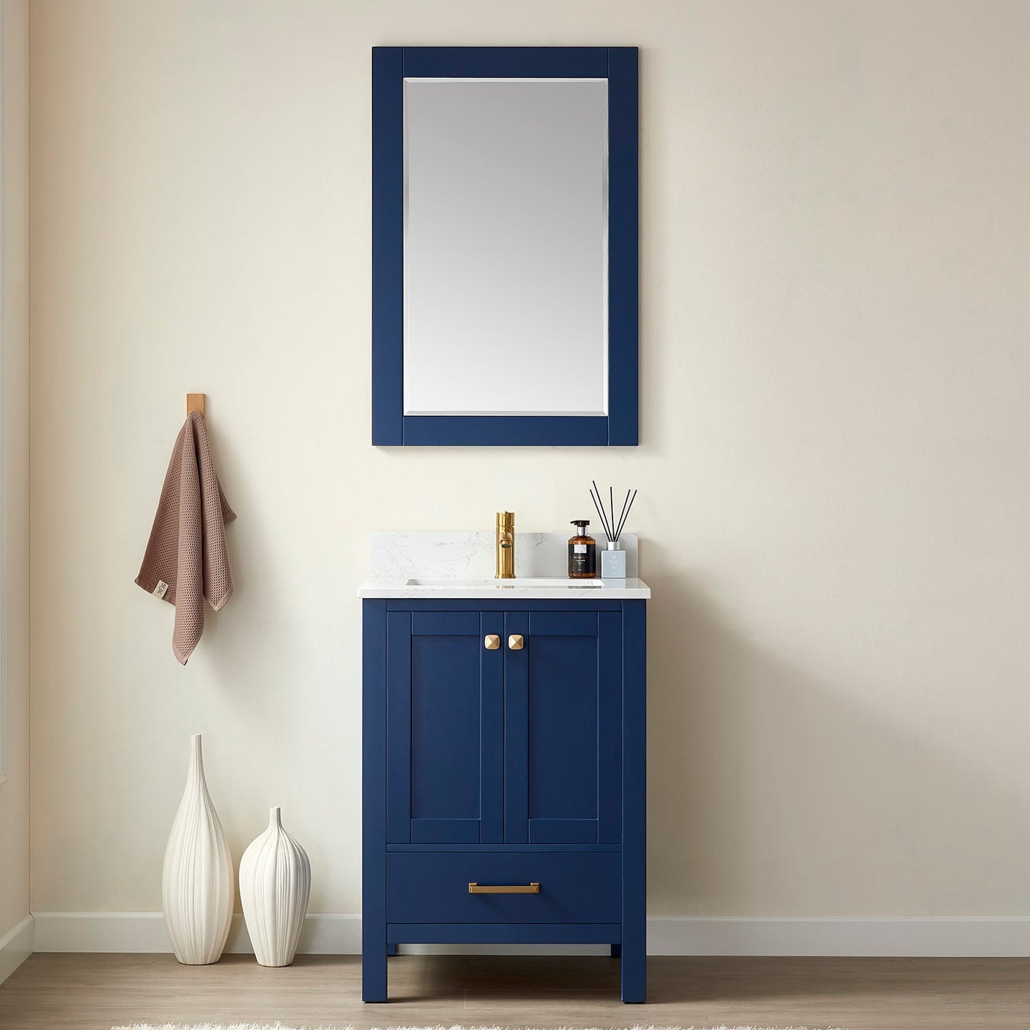 Shannon 24" Single Vanity in Royal Blue and Composite Carrara White Stone Countertop