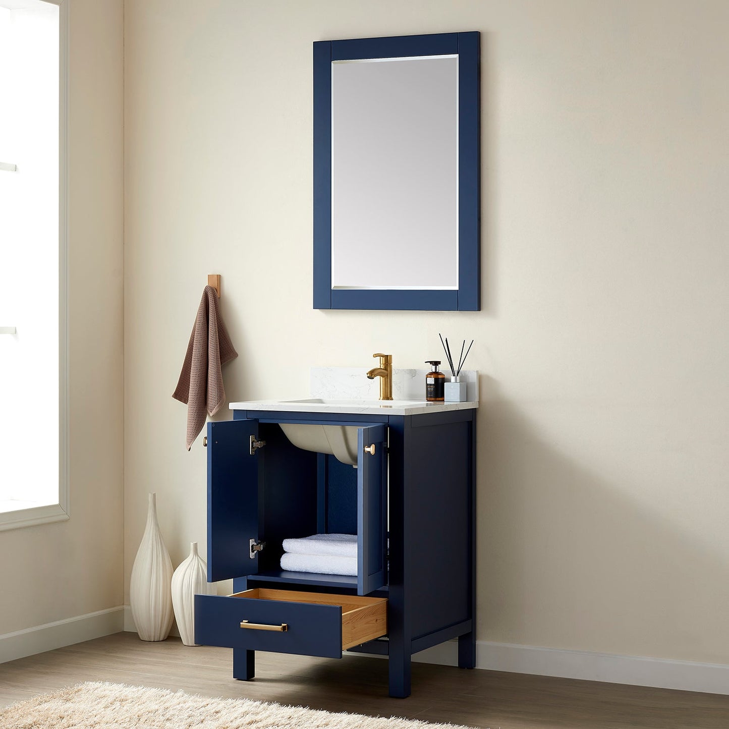 Shannon 24" Single Vanity in Royal Blue and Composite Carrara White Stone Countertop