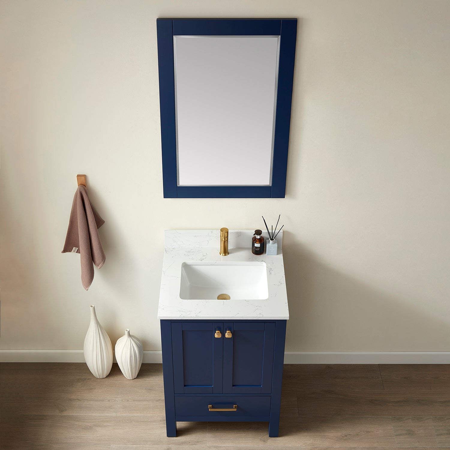 Shannon 24" Single Vanity in Royal Blue and Composite Carrara White Stone Countertop