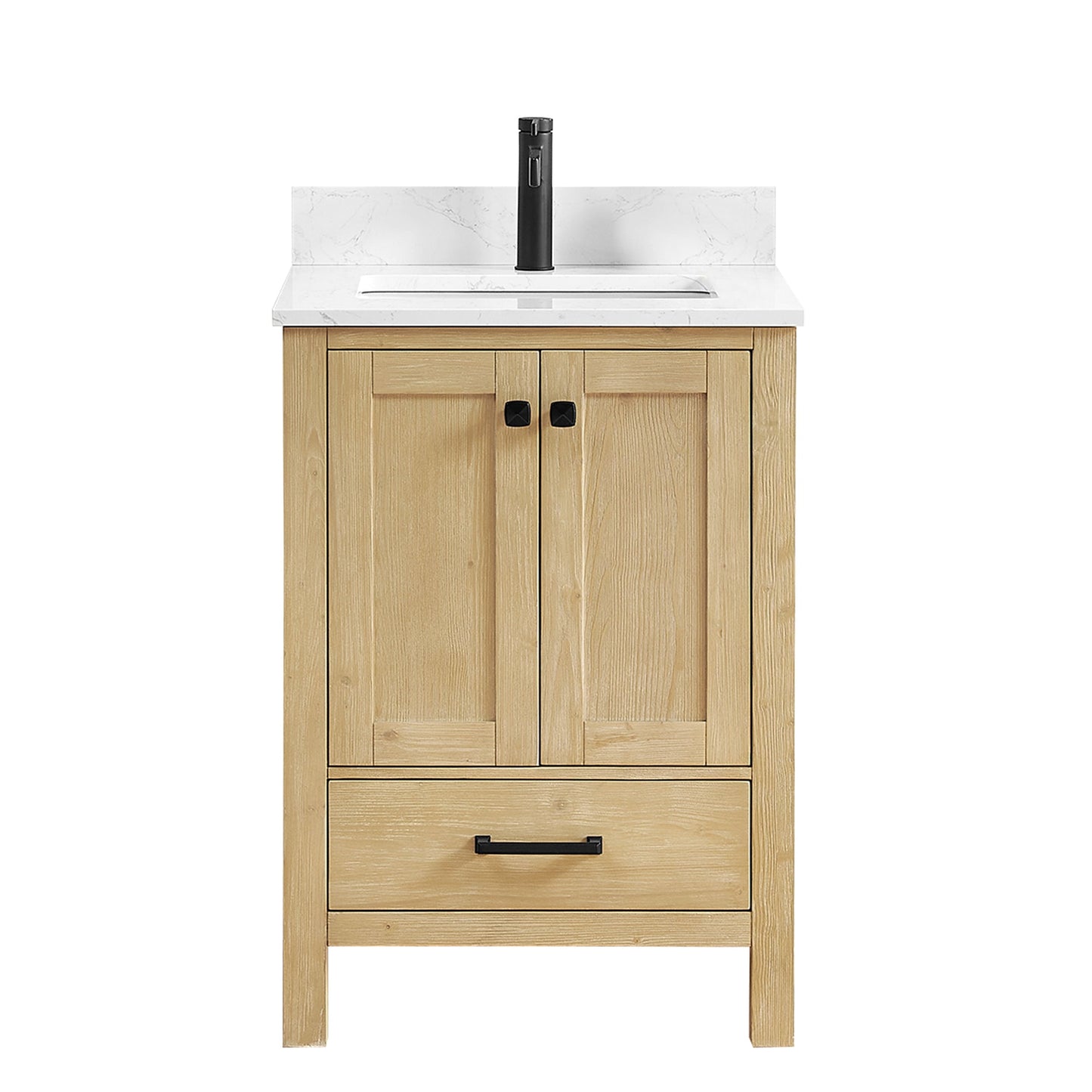 Shannon 24" Single Vanity in Natural Brown and Composite Carrara White Stone Countertop