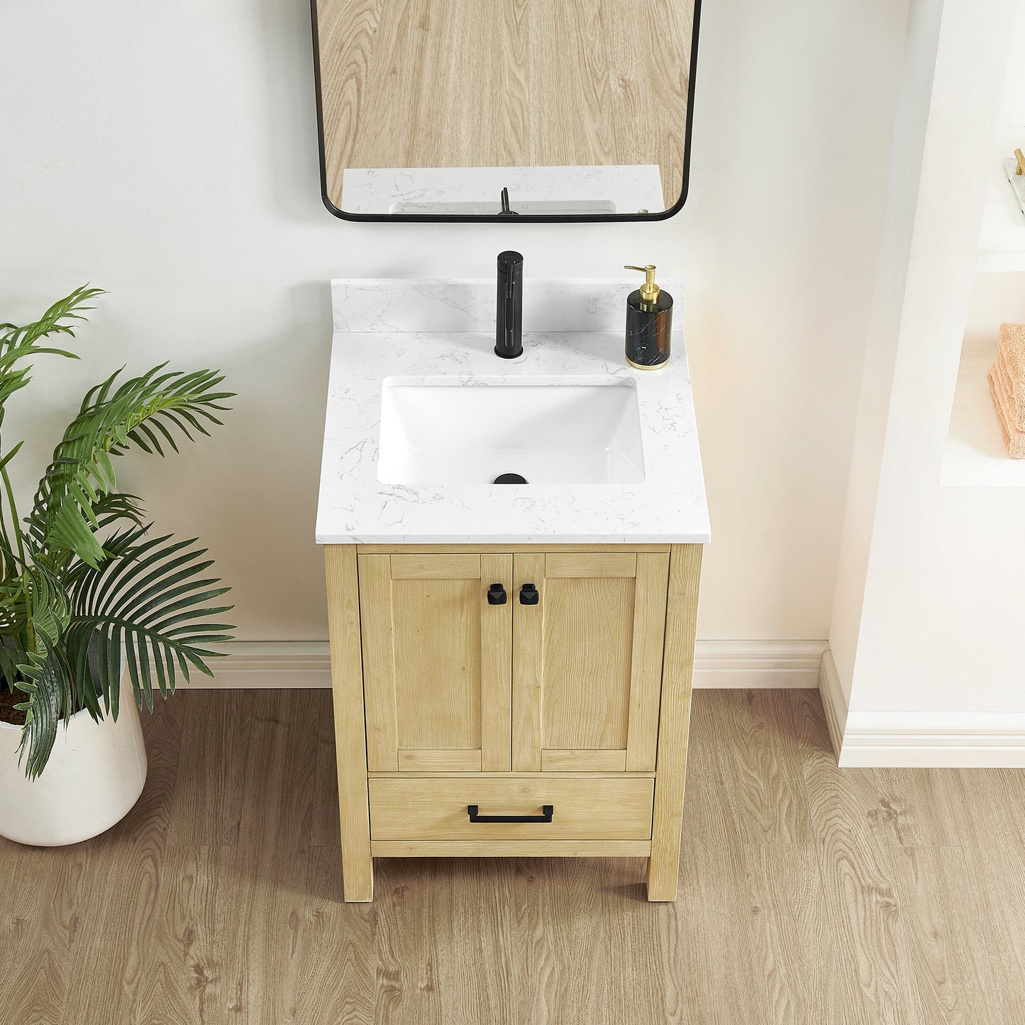 Shannon 24" Single Vanity in Natural Brown and Composite Carrara White Stone Countertop