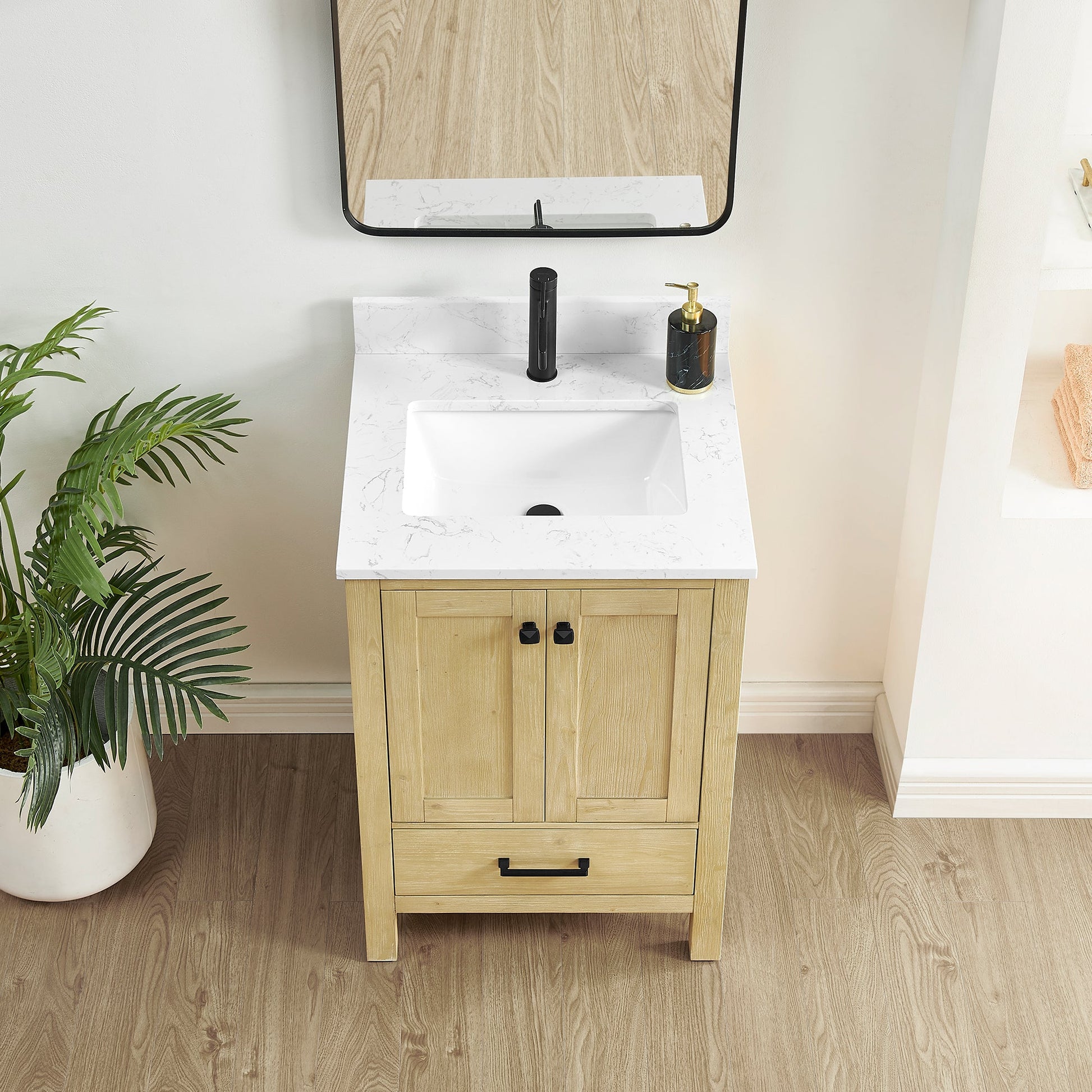 Shannon 24" Single Vanity in Natural Brown and Composite Carrara White Stone Countertop