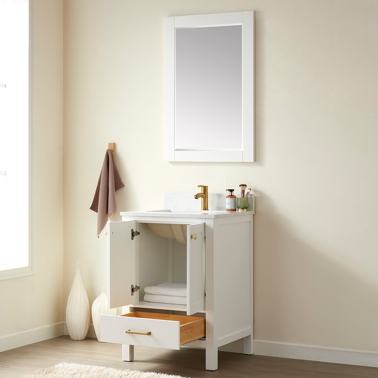 Shannon 24" Single Vanity in White and Composite White Carrara Stone Countertop