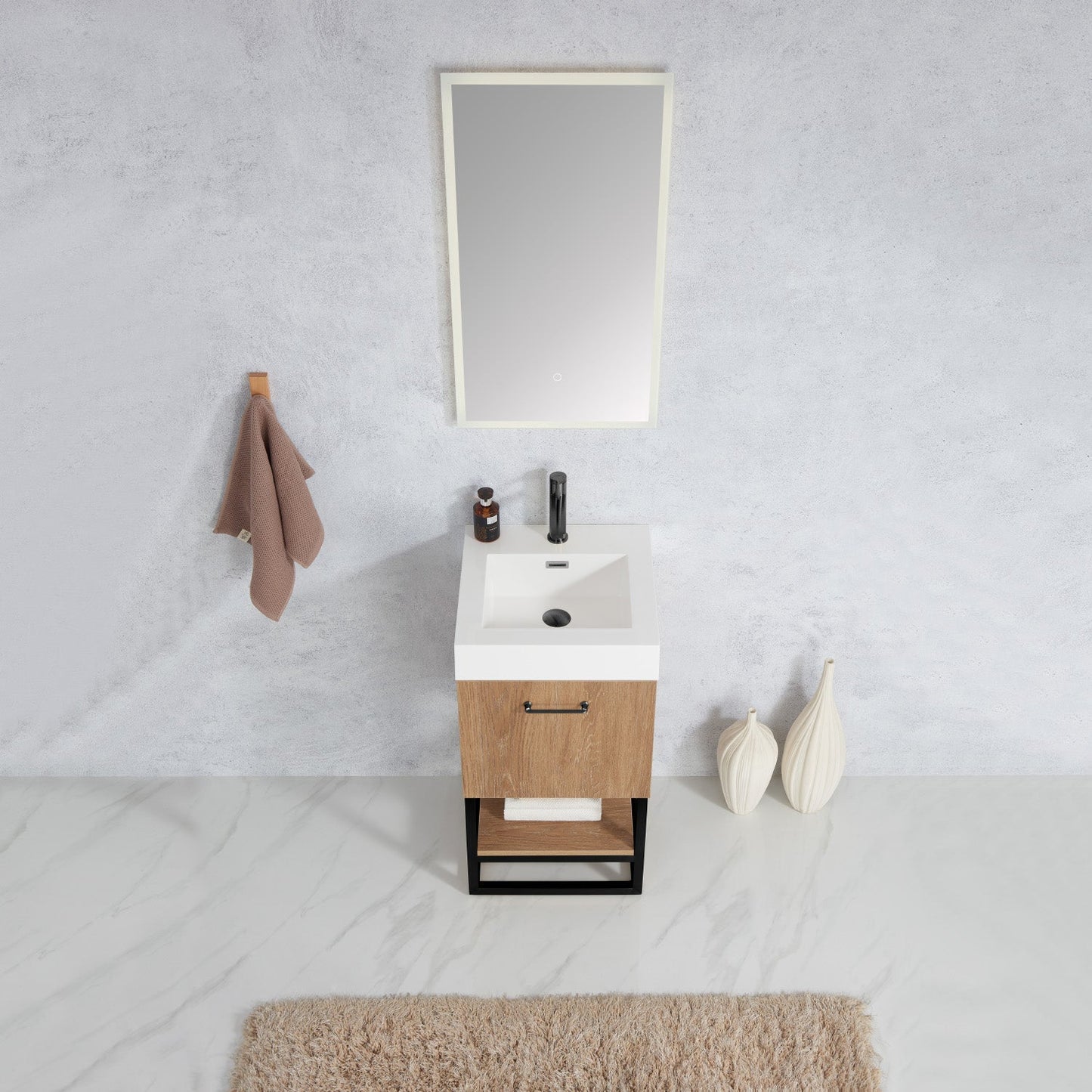 Alistair 18B" Single Sink Bath Vanity in North American Oak with Whole Artificial Stone Basin Top