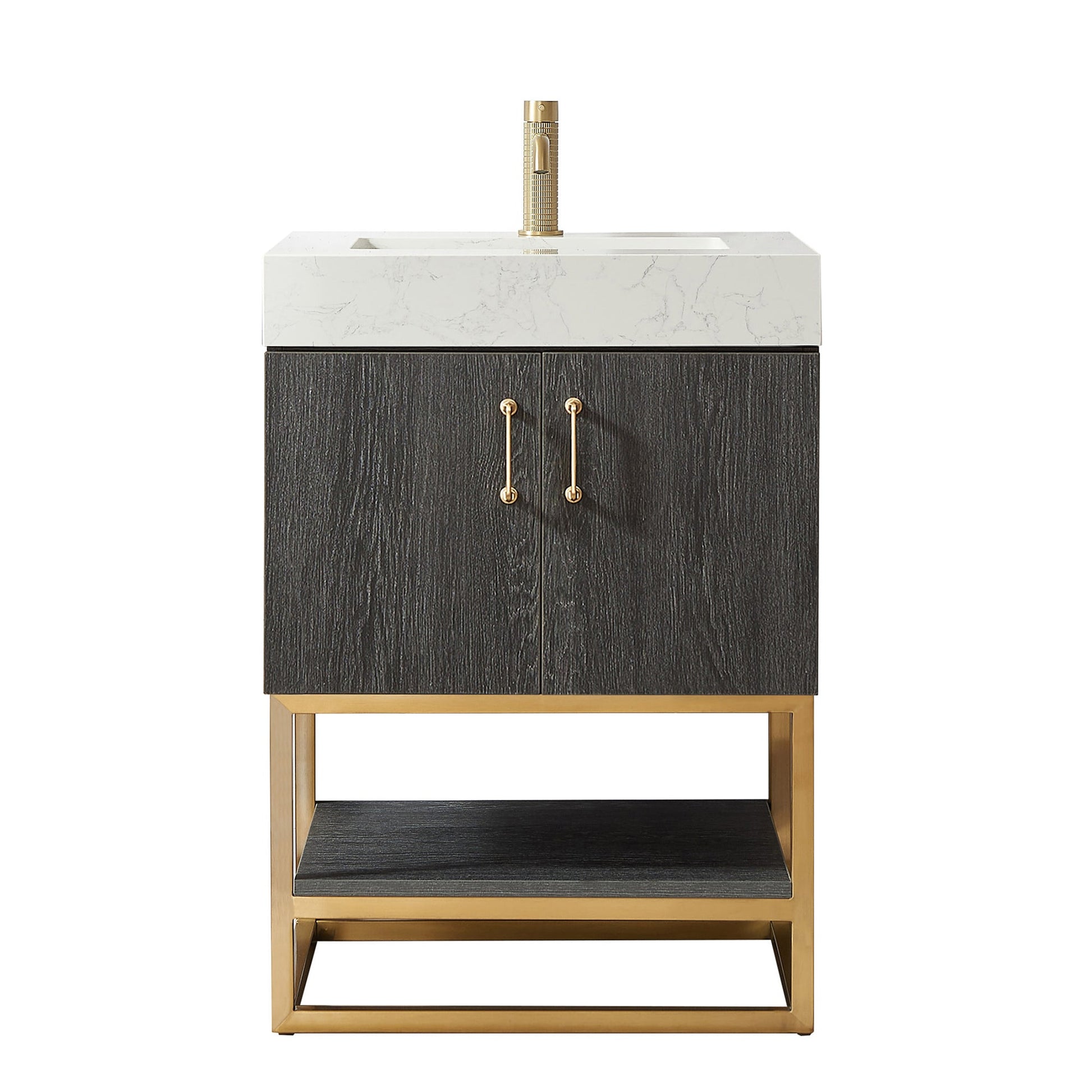 Alistair 24" Single Vanity in North American Black Oak with White Grain Stone Top