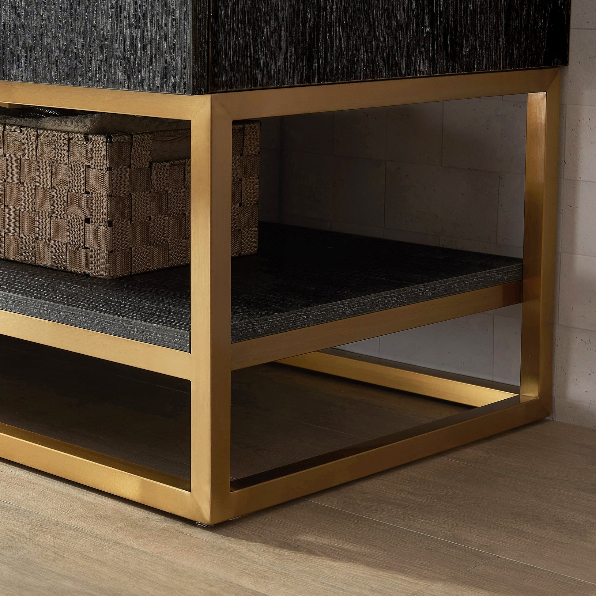 Alistair 24" Single Vanity in North American Black Oak with White Grain Stone Top