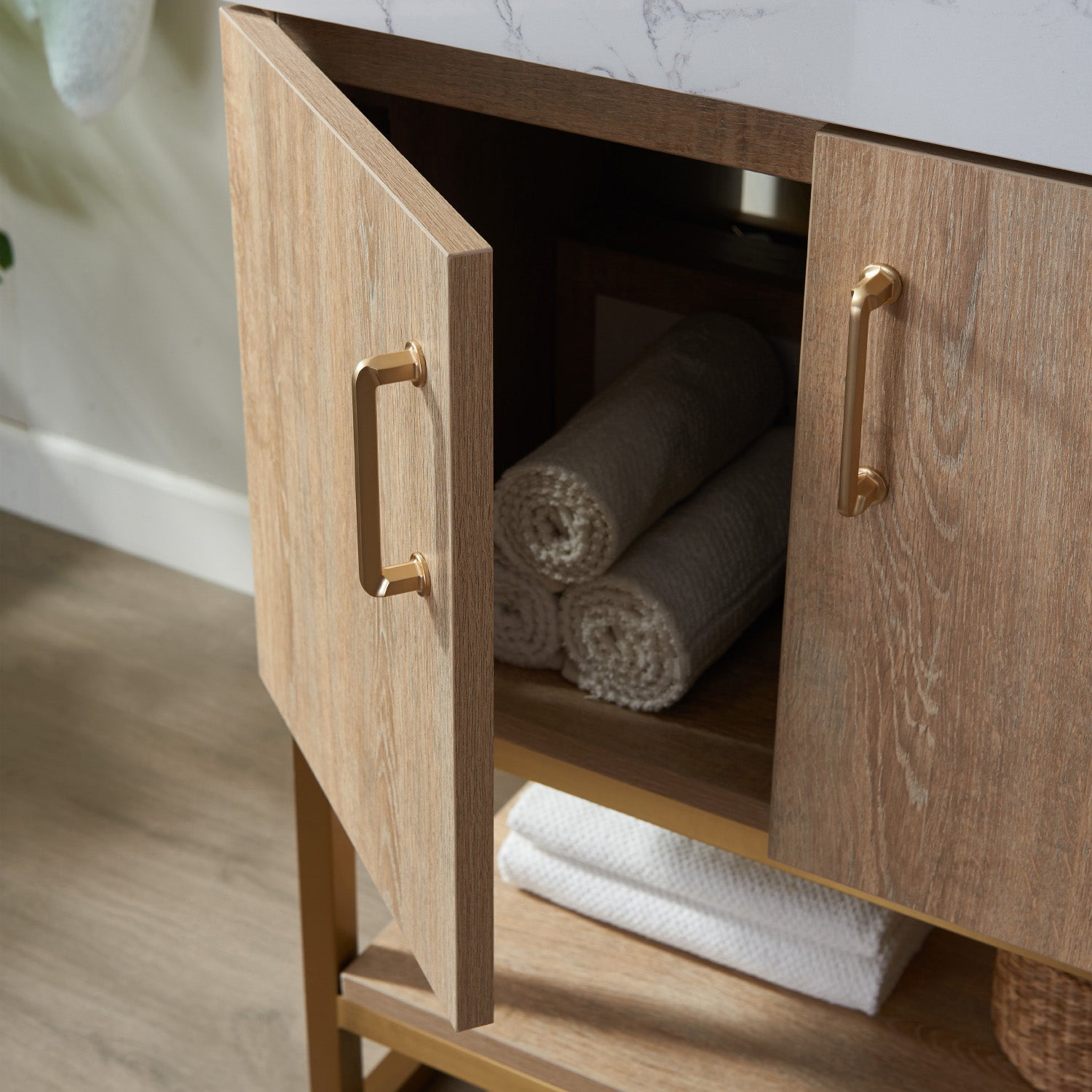 Alistair 24" Single Vanity in North American Oak with White Grain Stone Countertop